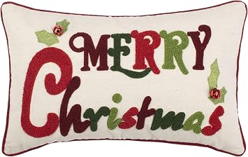 Safavieh Home Jingles Green and Red and Beige Merry Christmas 12 x 20-inch Decorative Pillow