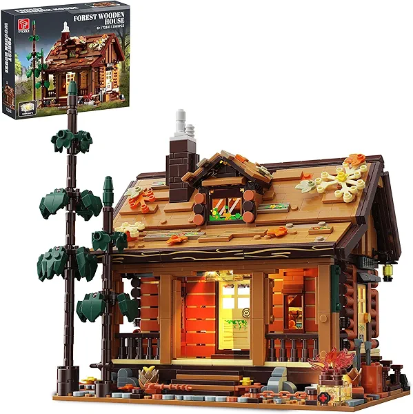 TYCOLE Wood Cabin Building Blocks Set with LED Lights, Autumn House Building Toys, Log Cabin Construction Kits, Stem Forest Treehouse Model, Birthday Gift for Adults and Boys Age 8-12(1969Pcs)