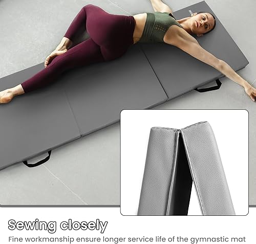 Vista 13 de Signature Fitness - Alfombrilla de ejercicio plegable de tres pliegues con asas de transporte para MMA, gimnasia y suelo protector de gimnasio