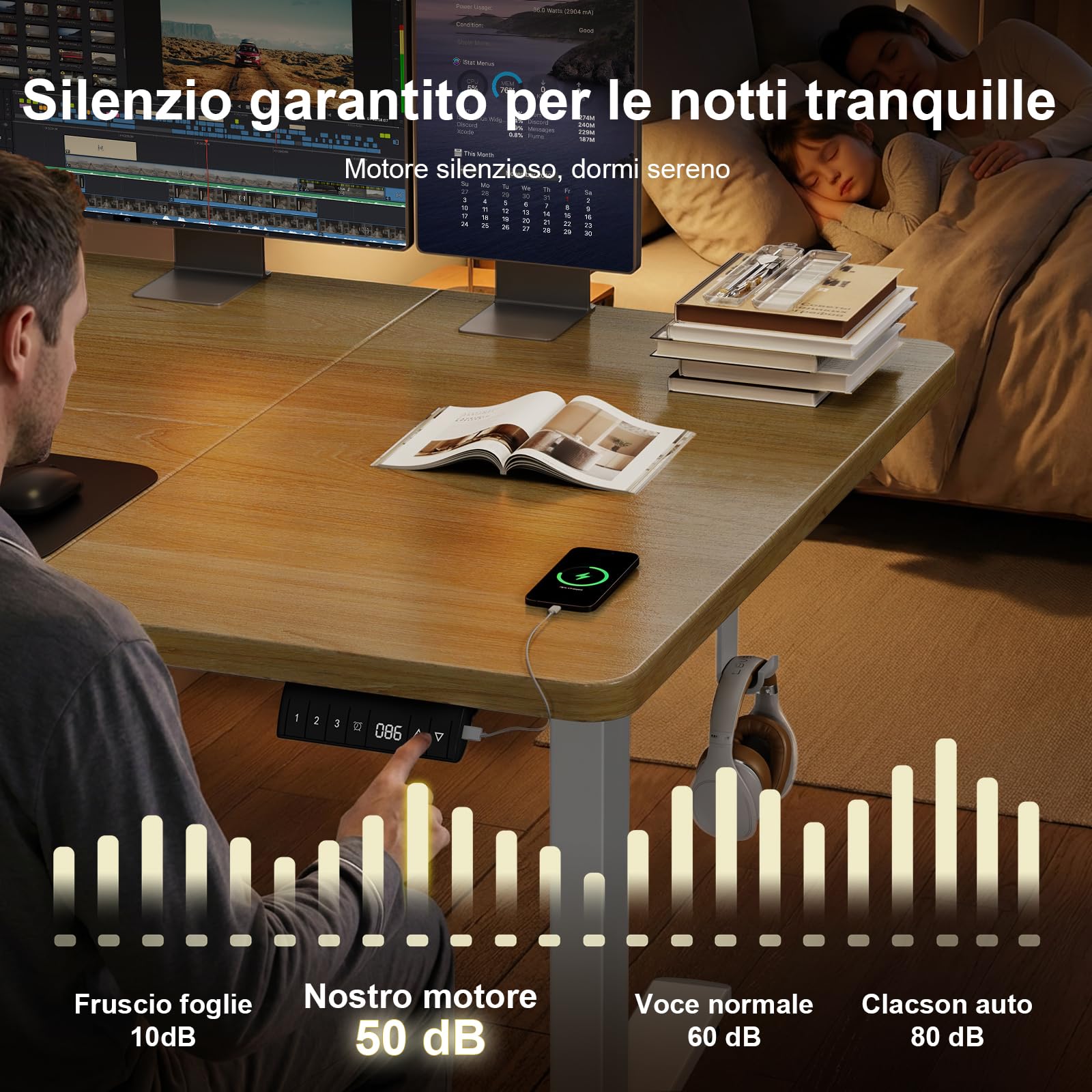 JUMMICO Scrivania Regolabile in Altezza Elettrica 160x80 cm, Scrivania Ergonomica Seduta in Piedi con Vassoio per Cavi e Porta USB, Scrivania per Computer Ufficio, Beige e Bianco
