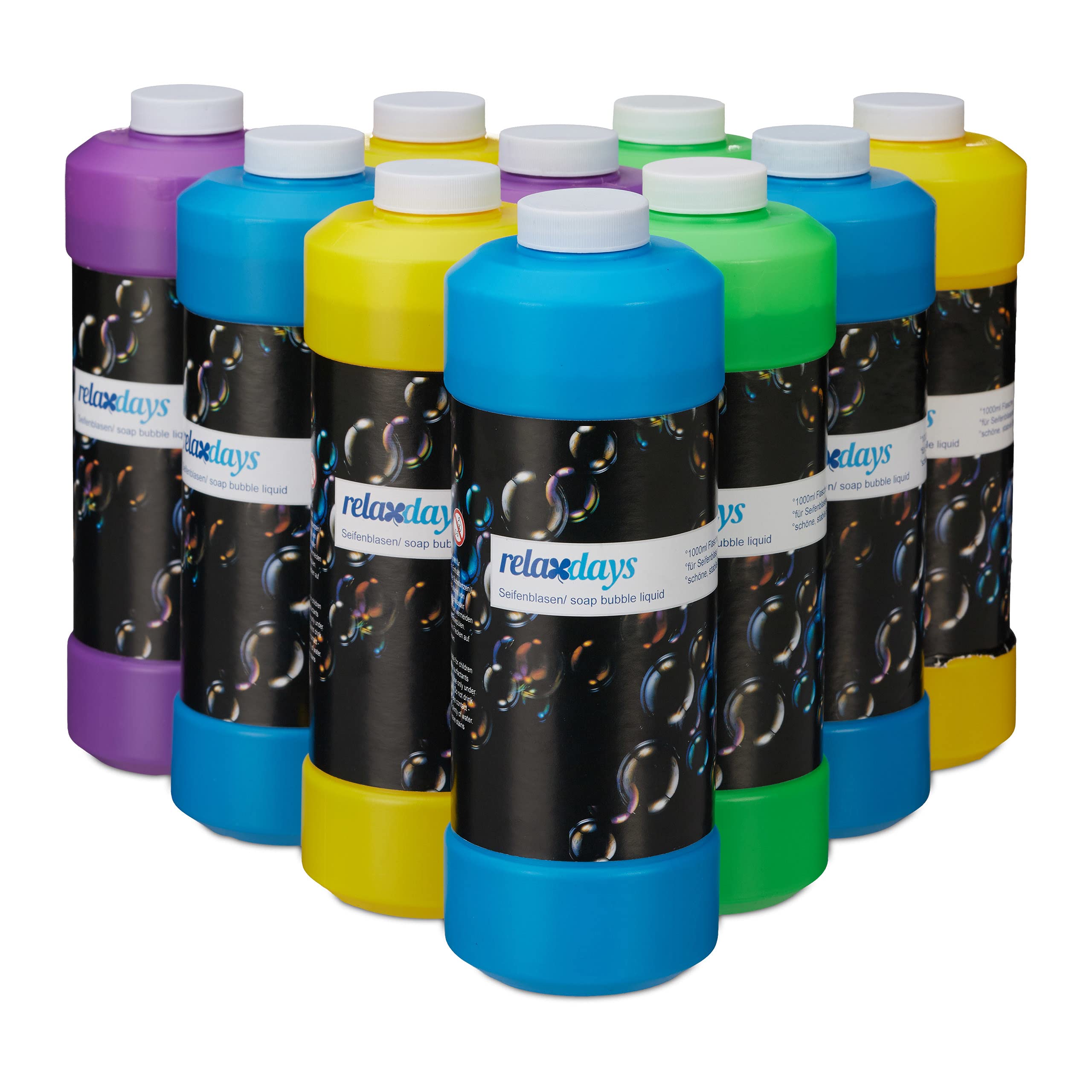 Relaxdays 3X Bulles de Savon Liquide Flacon 1 Litre remplir fête Machine à Bulles Pistolet à Bulles, Transparent