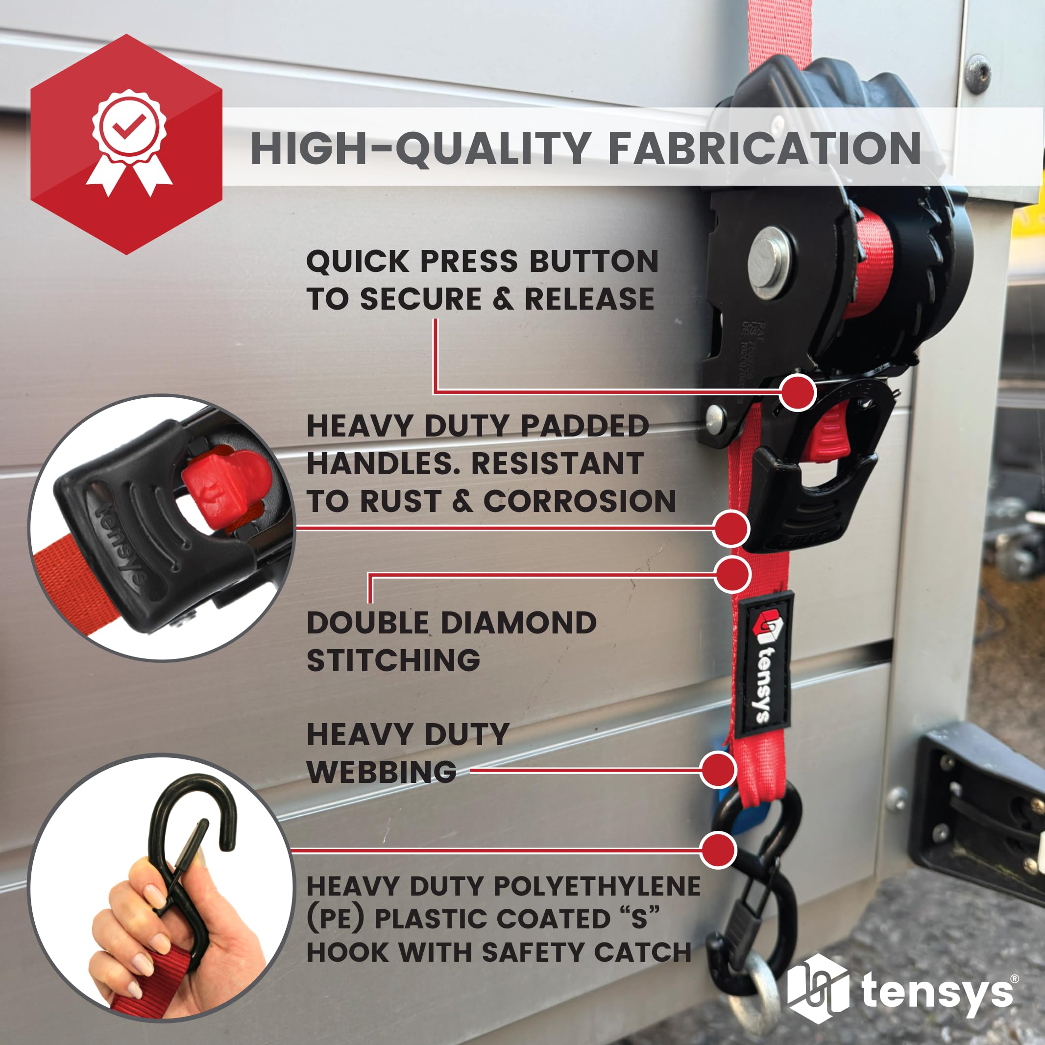 TENSYS Retractable Ratchet Tie Down Straps Set - Image 4