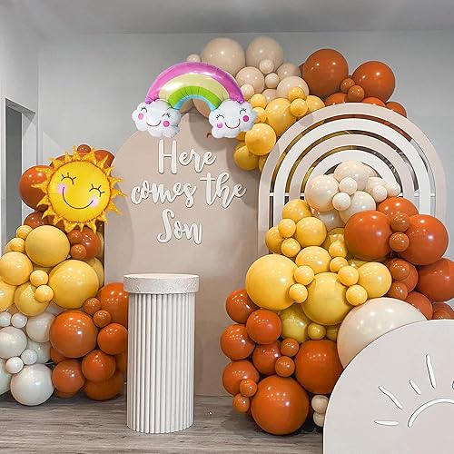 Miniatura 5 de Kit de guirnalda de arco de globos amarillos y naranjas, aquí viene el hijo, decoraciones de baby shower con naranja quemado, mostaza, amarillo,