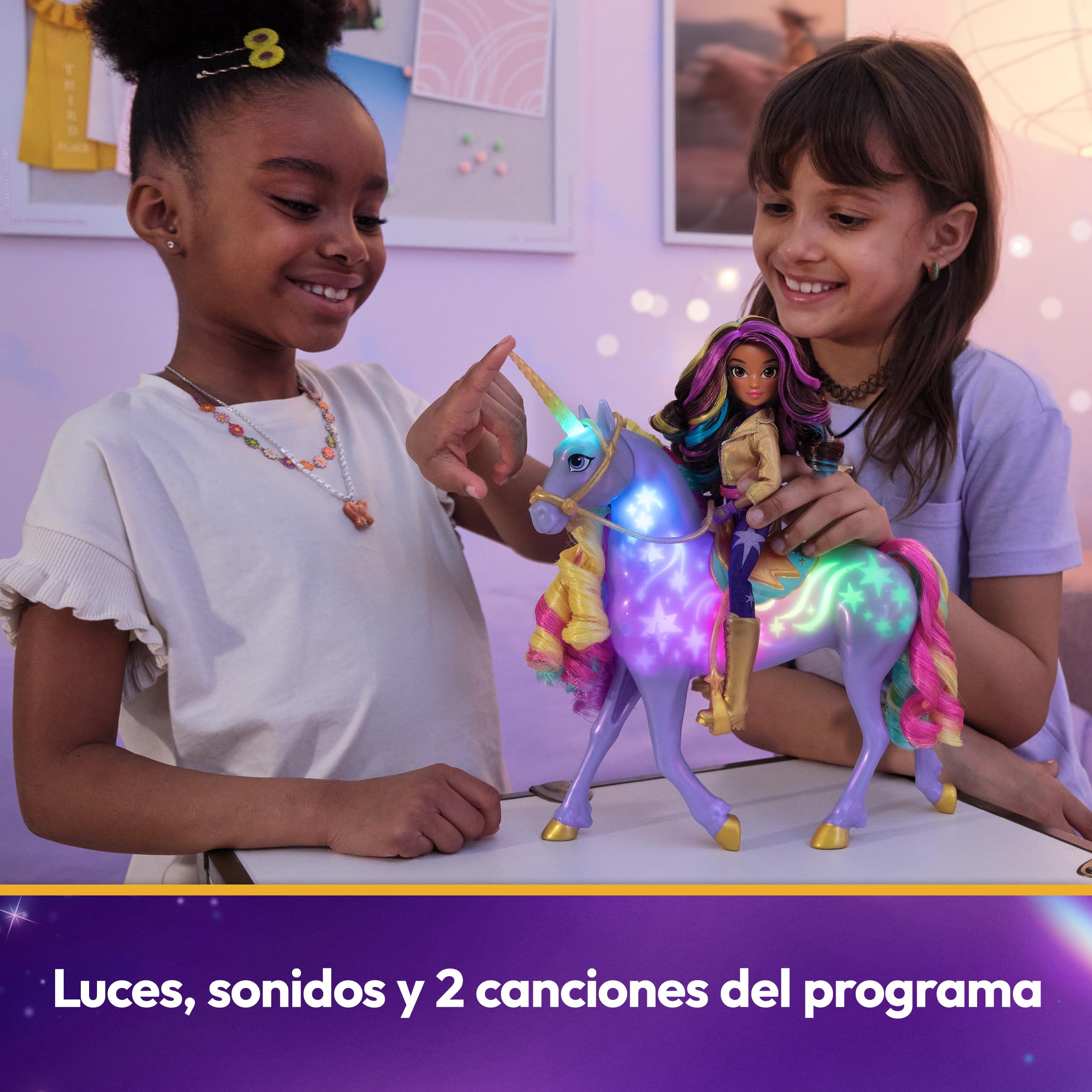 Unicorn Academy - The School of Unicorns - Wildstar Function Unicorn 28 cm + Lalka Sophia 24 cm - Z dźwiękami i światłami - Zabawki inspirowane serią Unicorns School - Zabawka dla dzieci od 4 lat