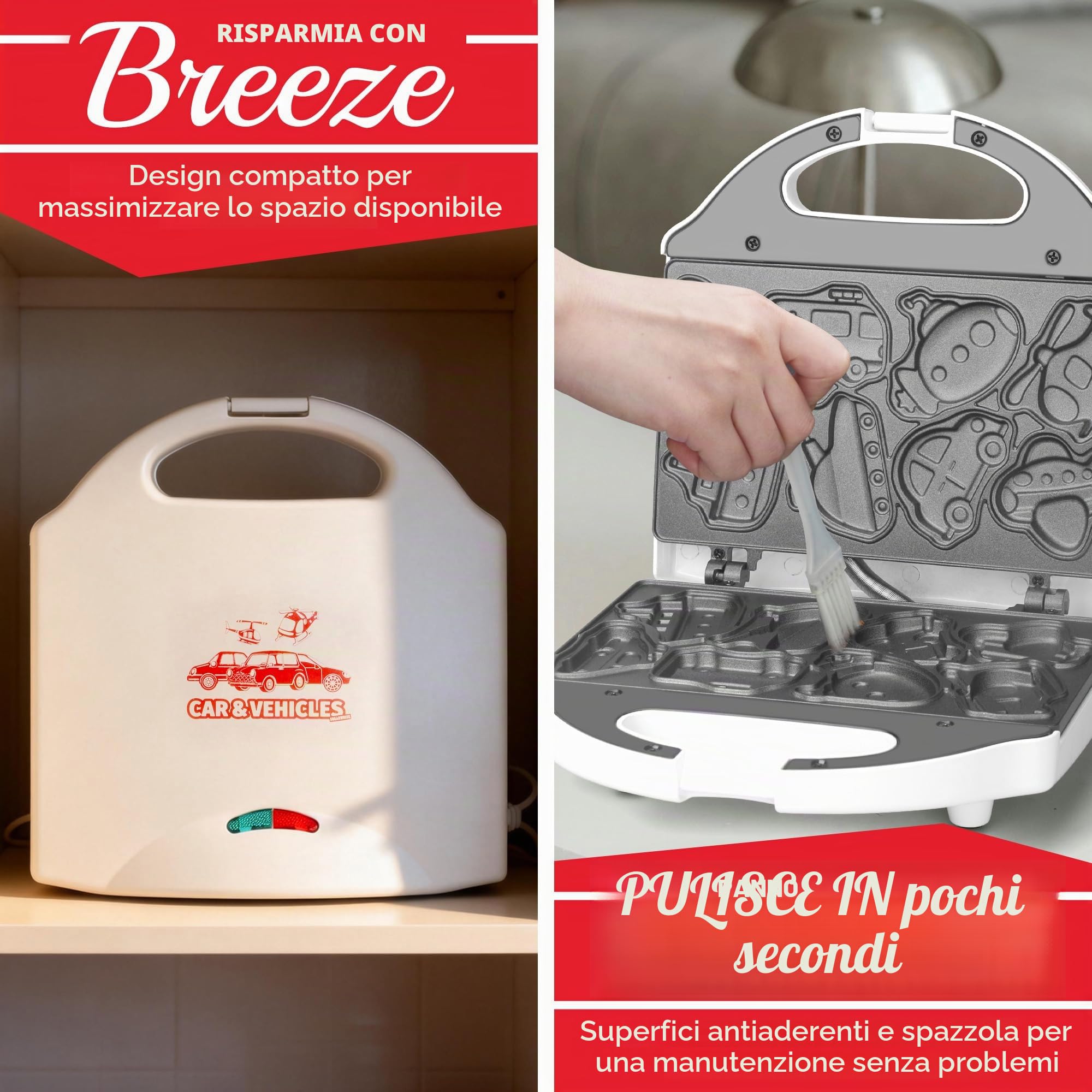 SugarWhisk Macchina per Waffle a Forma di Auto per Bambini, Mini Macchina per Waffle per Halloween e Natale, 8 Divertenti Mini Macchine per Pancake a Forma di Veicolo, Superficie Antiaderente, Ottimo