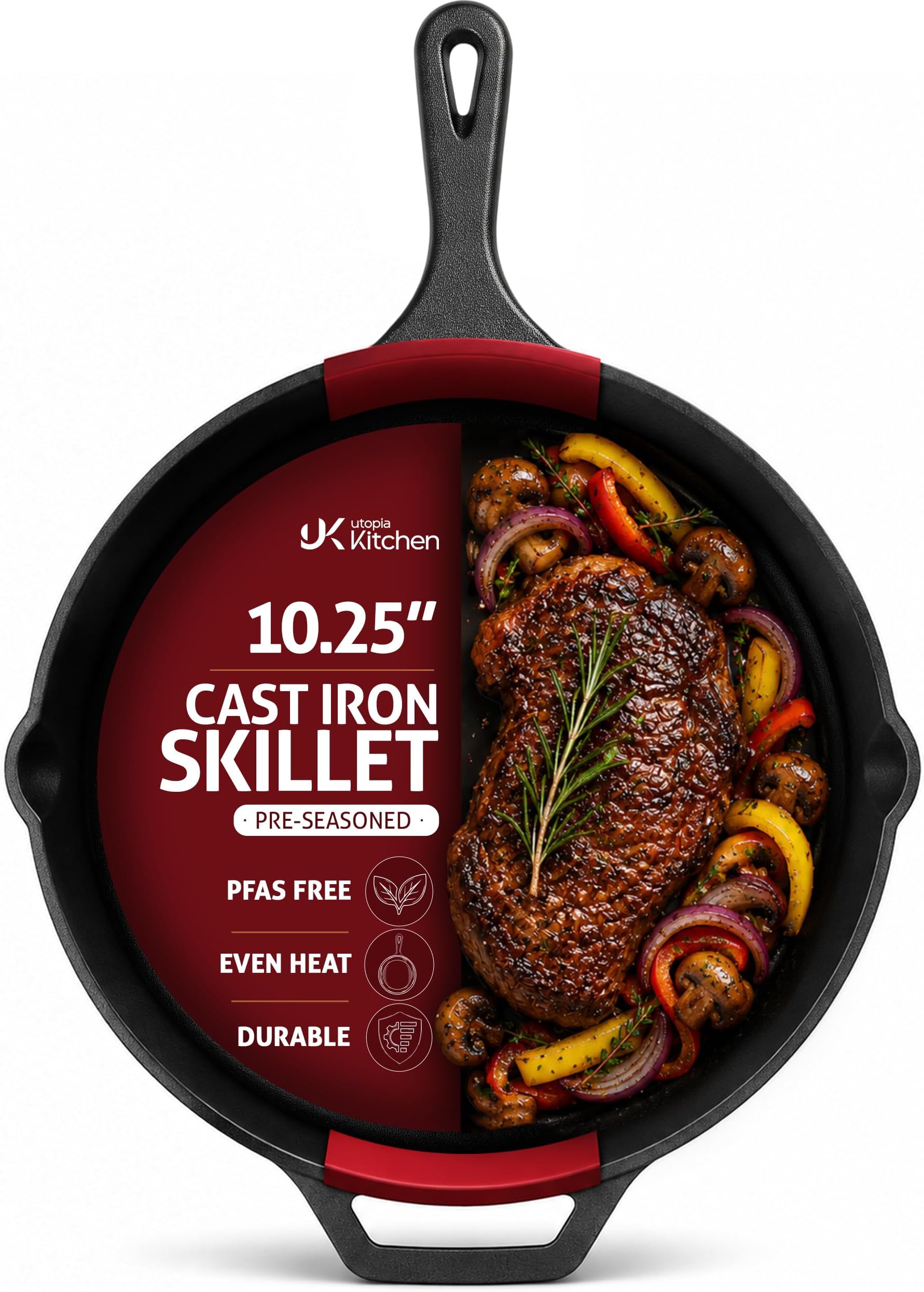 Utopia Kitchen Cast Iron Skillet 10.25 Inch Pre-Seasoned PFAS-Free Black