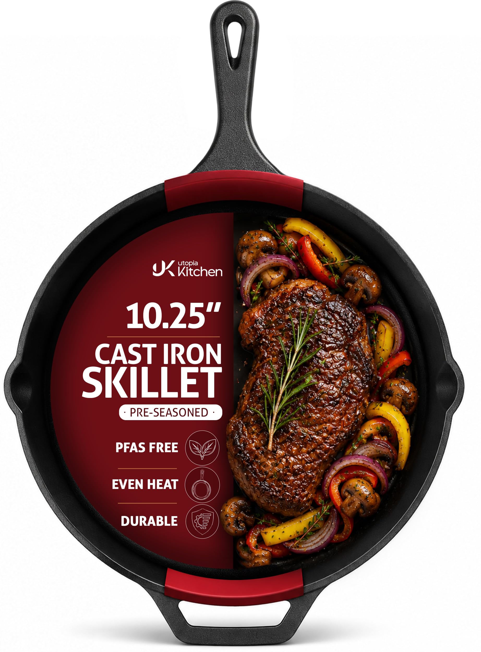Utopia Kitchen Cast Iron Skillet 10.25 Inch Pre-Seasoned PFAS-Free Black
