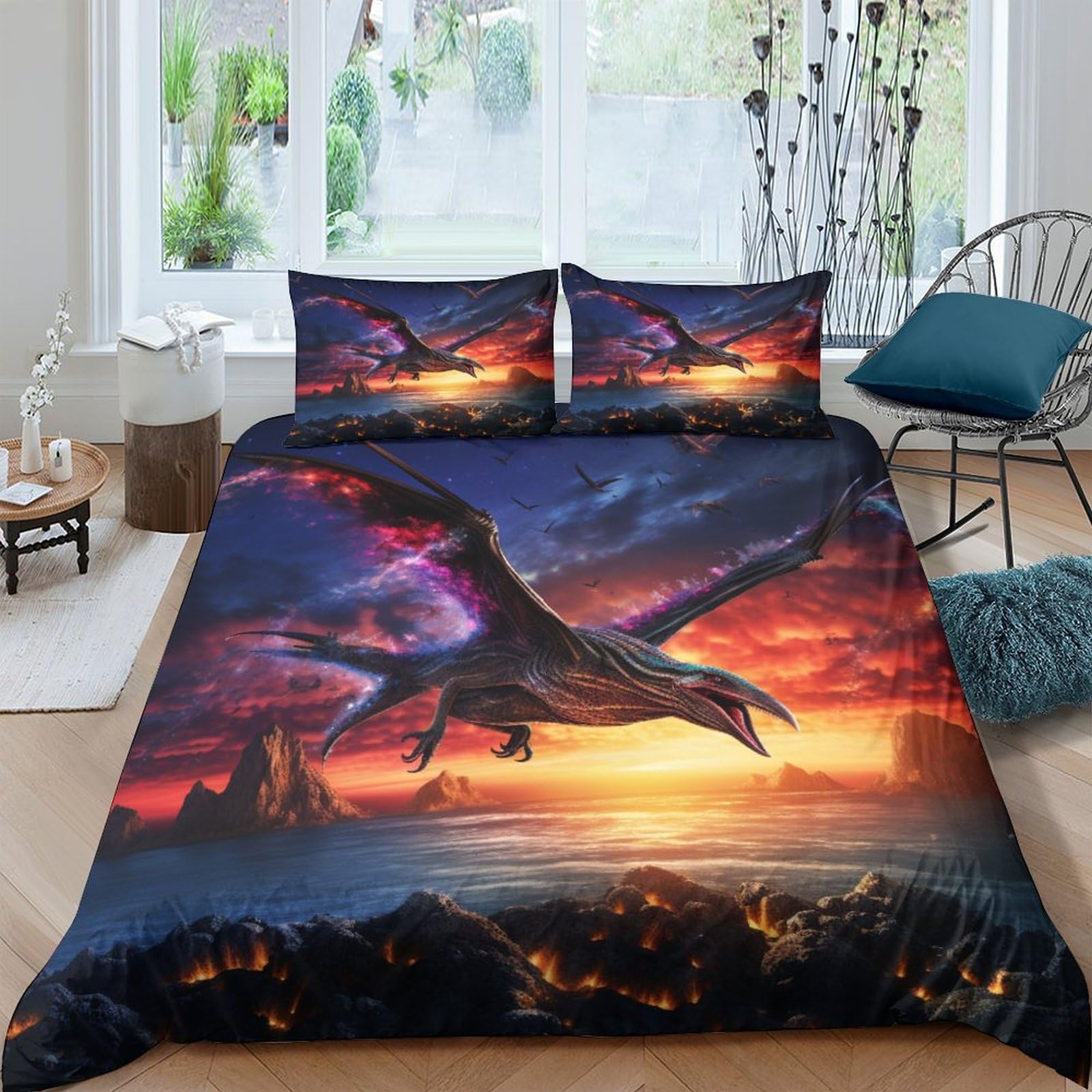 Housse de couette oiseaux 3D double 200x200cm en microfibre douce avec 2 taies d'oreiller