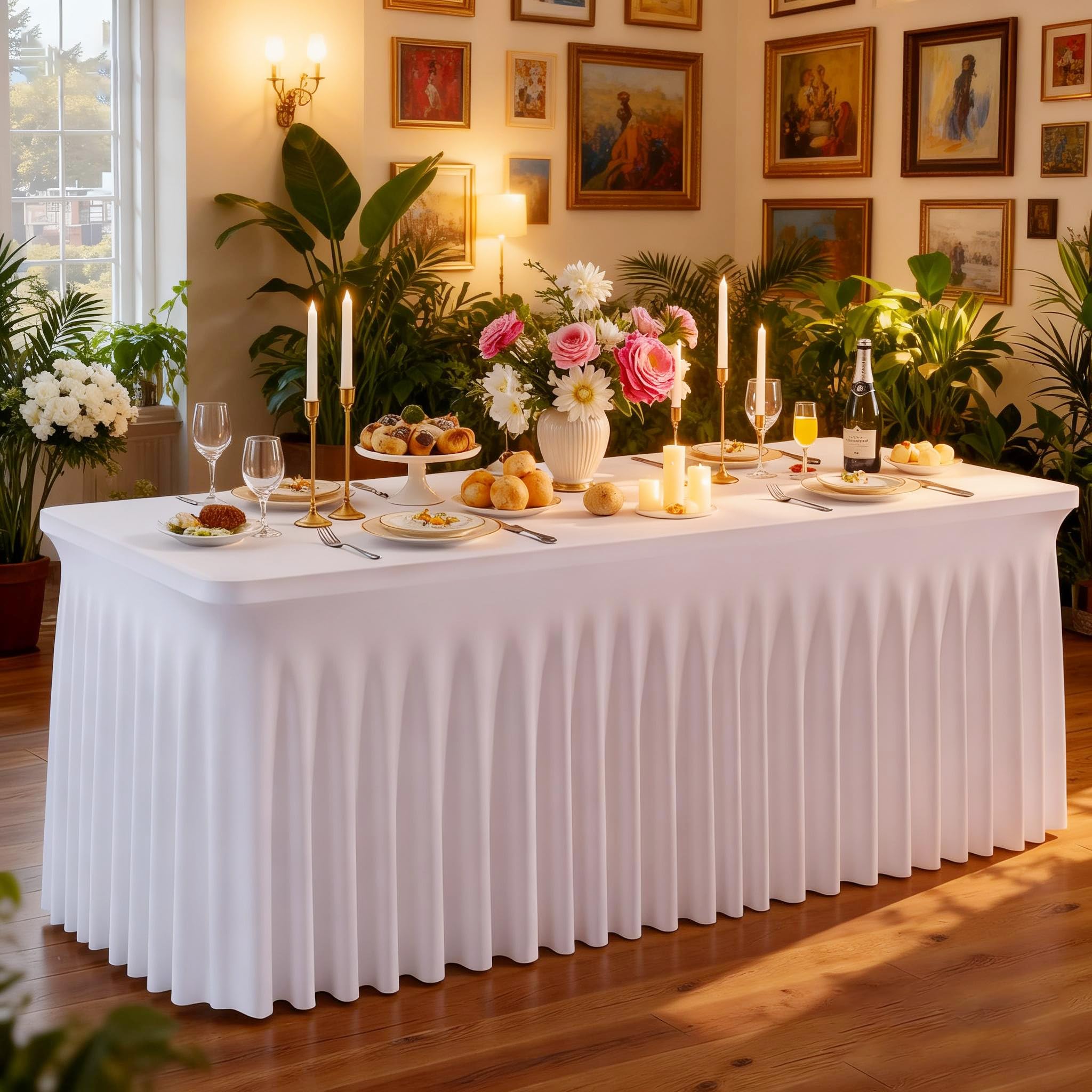 Paquete de 6 manteles de elastano elástico, de una sola pieza, resistentes a las arrugas, para mesas rectangulares de 6 pies, manteles negros para eventos, banquetes, bodas, fiestas de cumpleaños