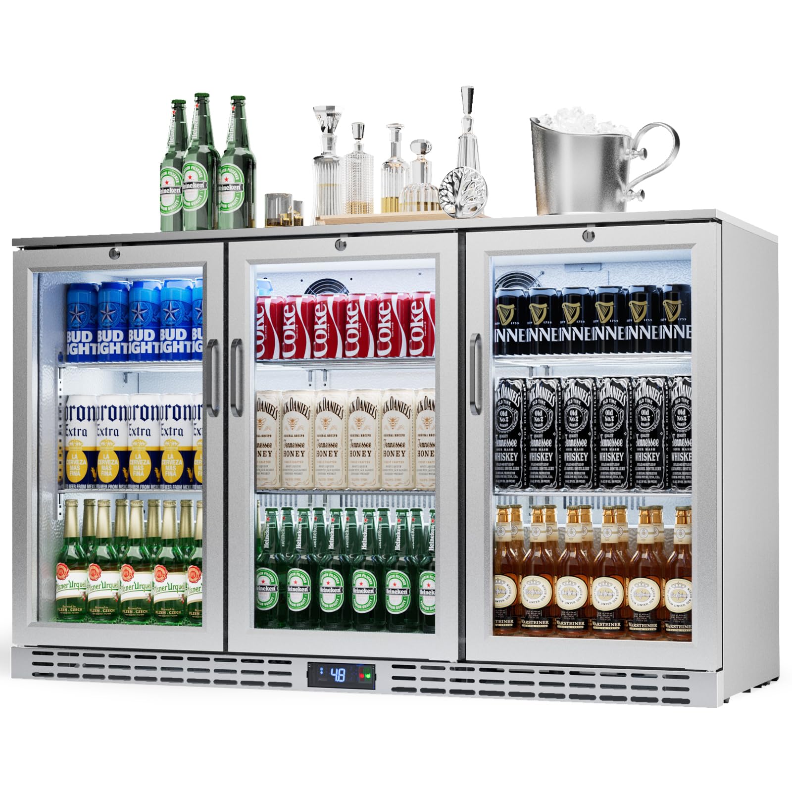 53 Inch 11.7 Cu.Ft Back Bar Cooler Commercial Counter Height Beverage Refrigerator With 3 Glass Doors & LED Lighting, Stainless Steel Beer Fridge For Home Bar Restaurant, Sliver, 115v, Etl Approved on Fridge.com - View 1