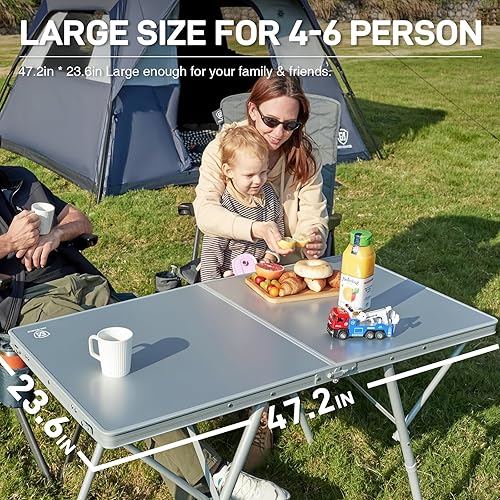 Miniatura 11 de EVER ADVANCED Mesa de campamento, plegable, ligera, portátil para 4-6 personas, mesa de aluminio enrollable con bolsa de transporte para exteriores
