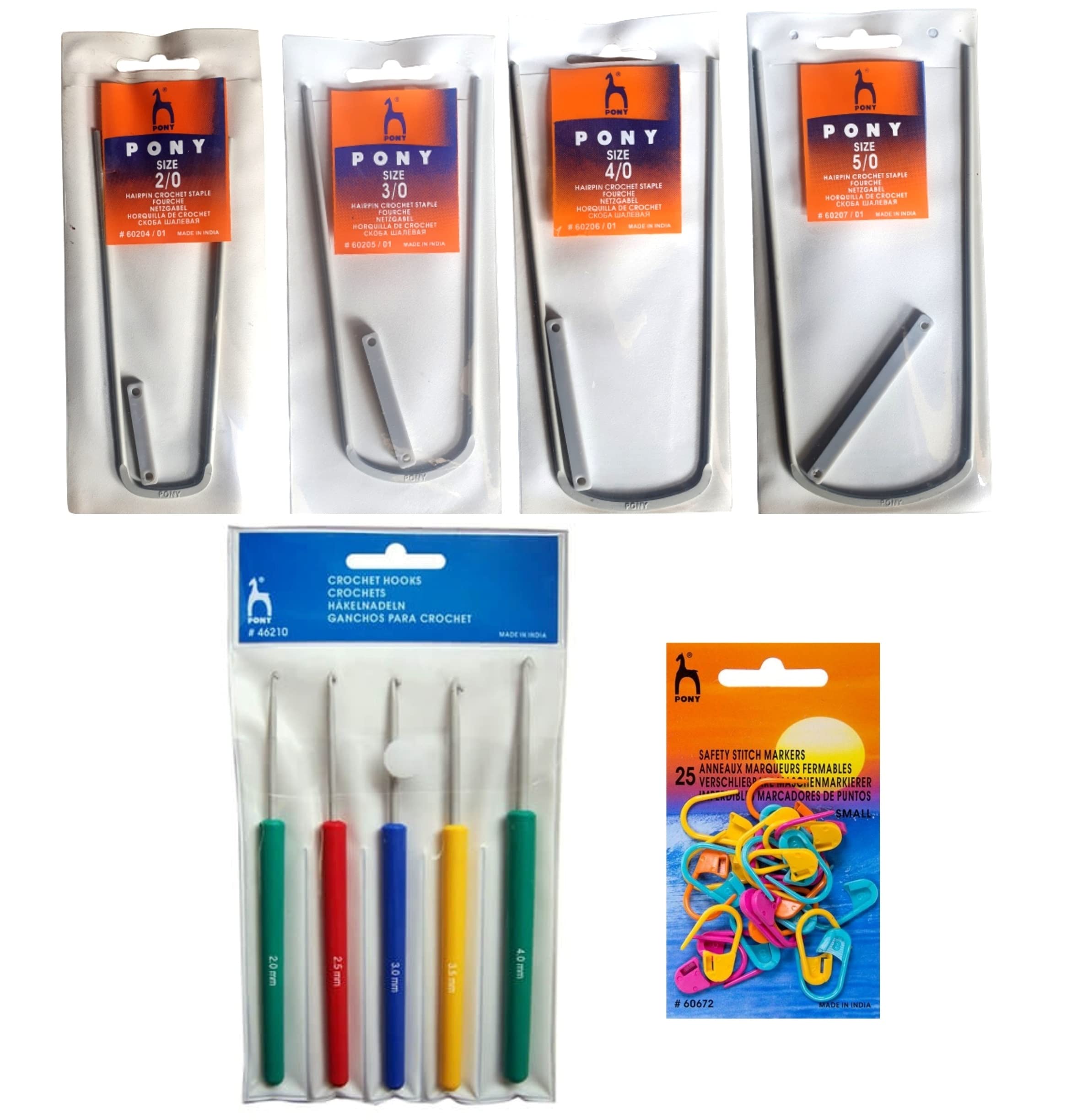 PONY Knitting Crochet Hooks Needle Set of 5 (Size: 2.0mm-4.0mm) with Crochet Locking Stitch Markers(25 Pcs) and Aluminum Hairpin Crochet Staple Set of 4 (Size: 2/0, 3/0, 4/0, 5/0)-picture-10