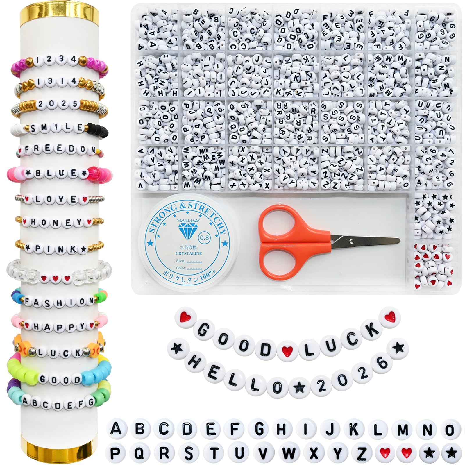 White round acrylic alphabet letter beads assortment | Mubboo