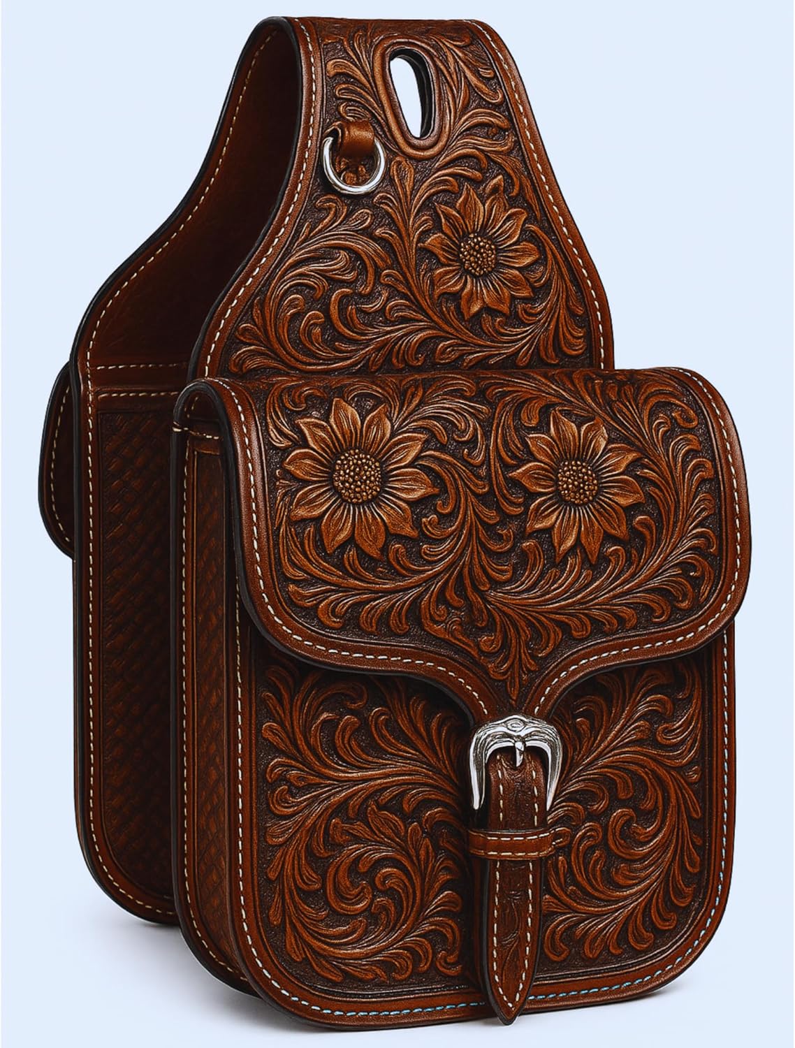 Alice International Premium Equestrian Saddle Bag – Stylish and Functional Organize Your Gear in Style Horse Saddle Bag Tooled Carved Pack Equipment Size: 10” L x 10” W x 3 ½” D inches M107