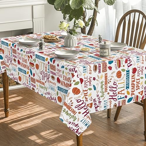 Miniatura 9 de Horaldaily Mantel de otoño de 60 x 84 pulgadas, diseño de estampado de grafiti colorido de Acción de Gracias con texto en inglés "Hello Autumn