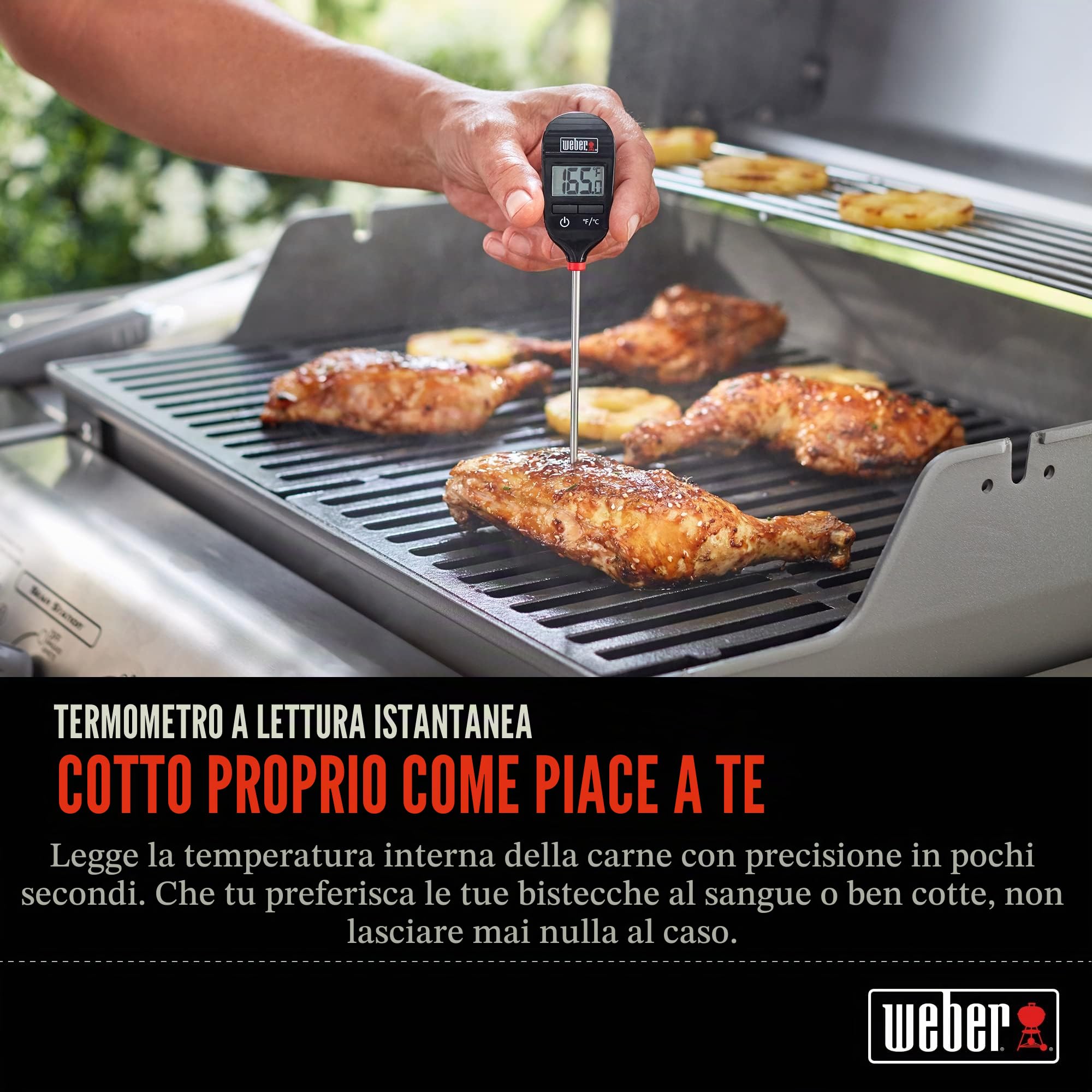 Weber Termometro a lettura istantanea/misurazione rapida e precisa della temperatura in °C e °F, preciso in 15 secondi, spegnimento automatico, display di facile lettura, 0,8 x 3,3 x 20,5 cm