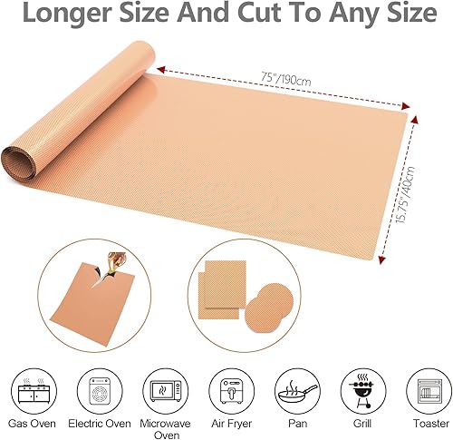 Miniatura 2 de Revestimientos para horno para la parte inferior del horno, rollo de 75 pulgadas de grosor, antiadherentes, antiadherentes, sin BPA ni PFOA,