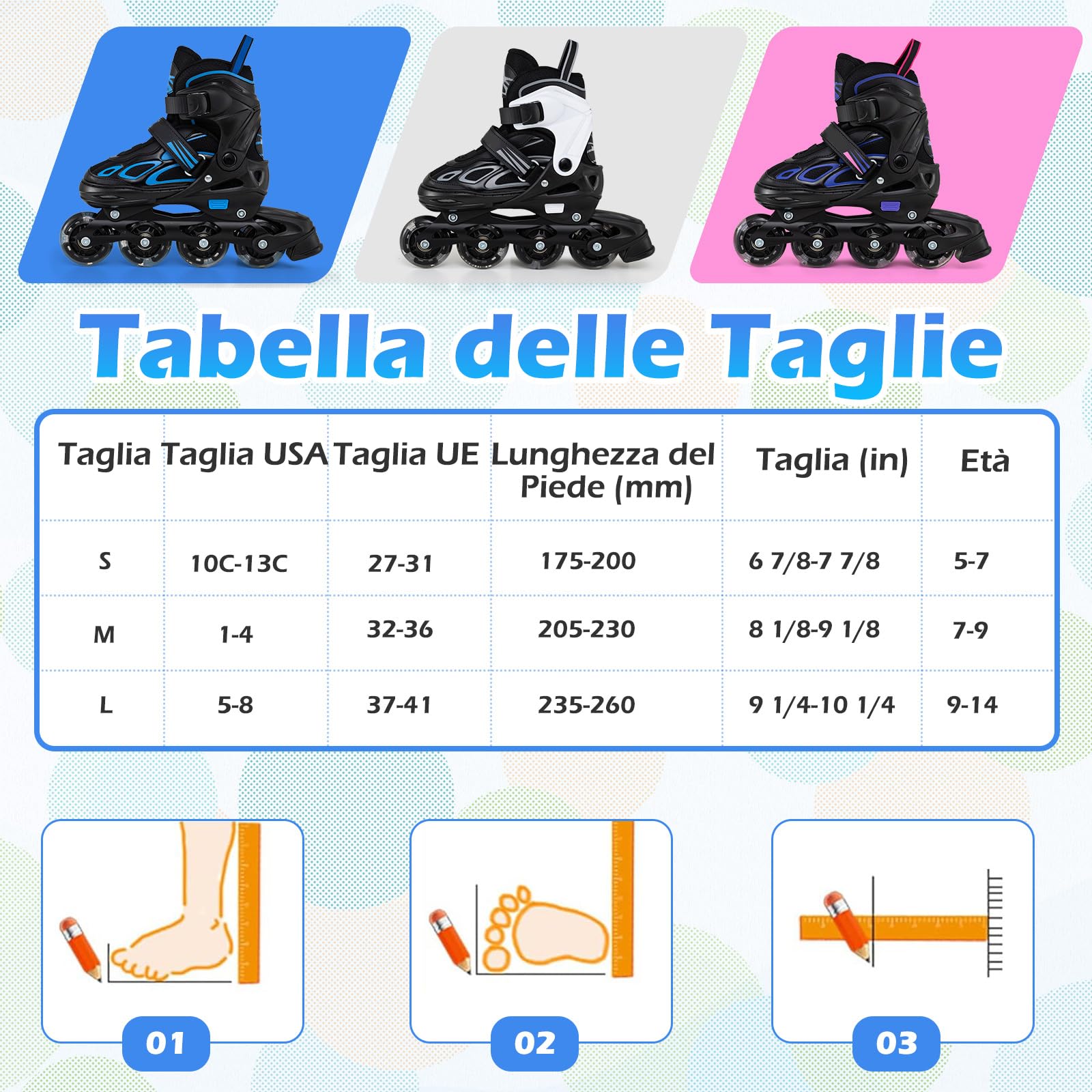 COSTWAY Pattini in Linea a 4 Rotelle per Bambini, Pattini a Rotelle Regolabili con 4 Ruote Luminose e Chiusura a Strappo, per Bambini e Ragazzi 5-14 Anni