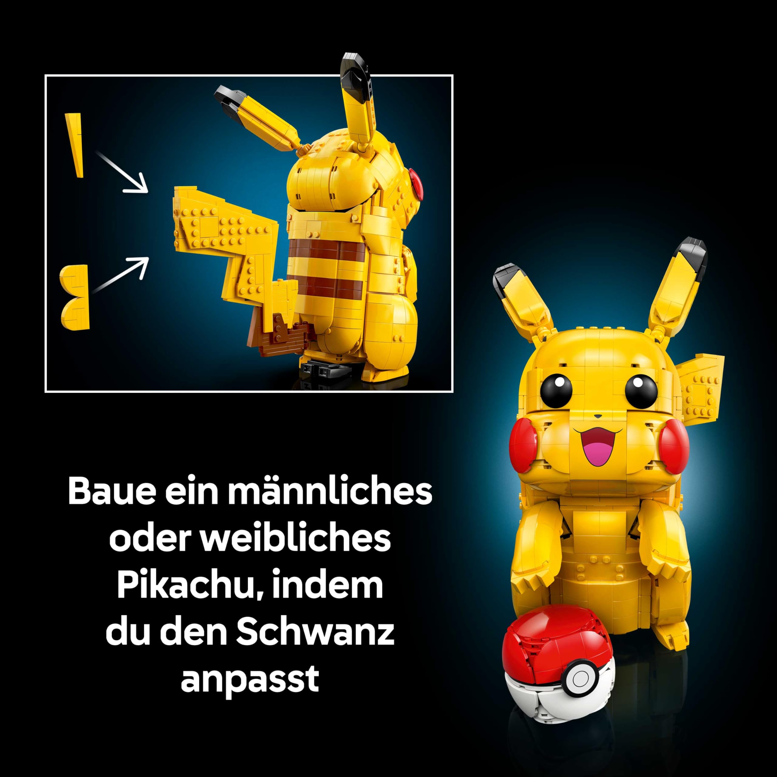 LEGO Pokémon Pikachu und Pokéball - Bauset für Erwachsene - Modellbau mit beweglicher Anime Figur und dynamischem Ständer - DIY Deko für Zimmer oder Schreibtisch - Geschenk für Gaming Fans - 72152