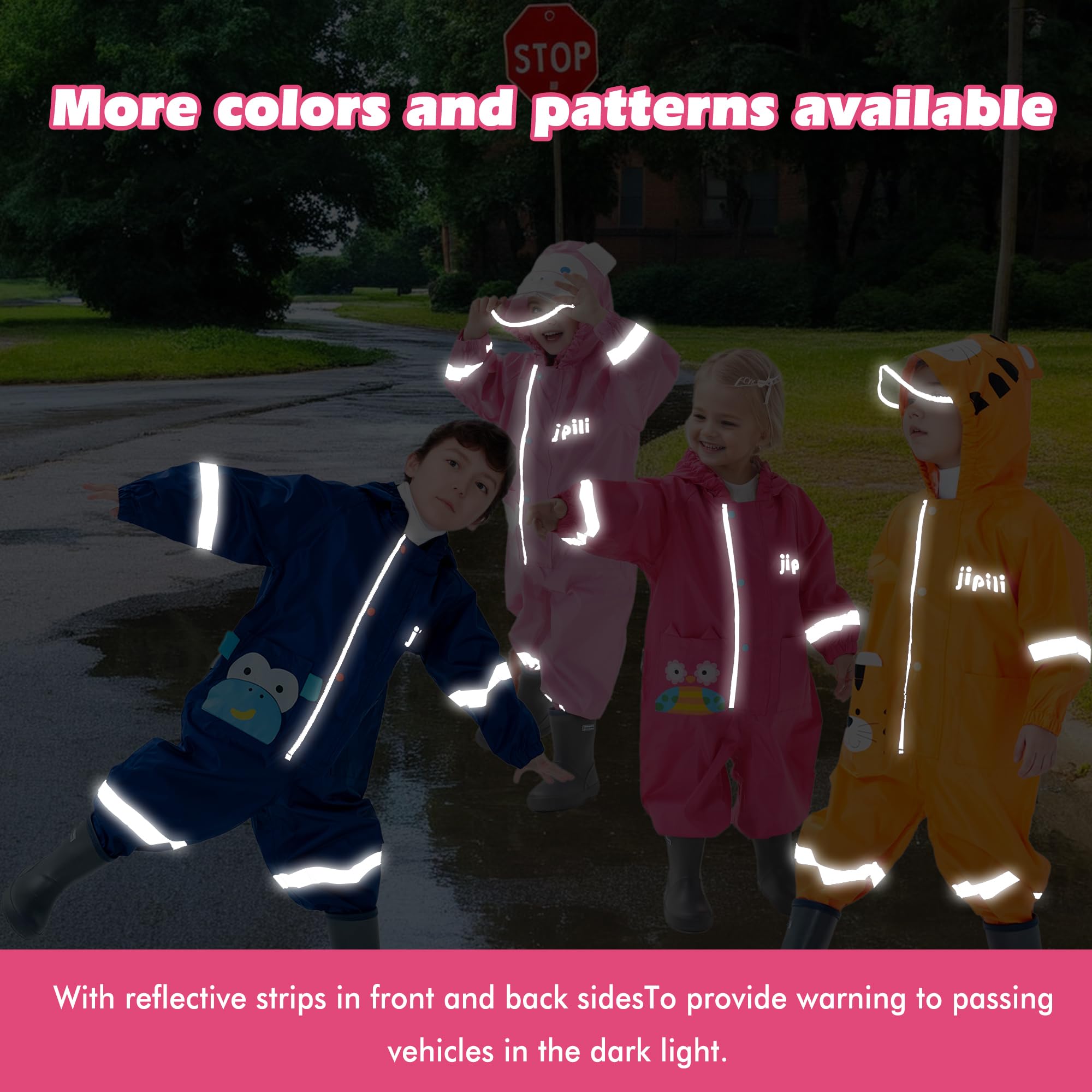 Impermeabile Ragazza Ragazzo Tuta da Pioggia Impermeabile Outdoor con Cappuccio e Reflex Lungo Antipioggia Portatile Giacche Pantaloni Mantella Viaggio Poncho Running per Bambini 1-9 Anni