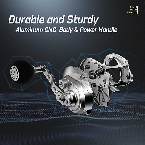 Miniatura 4 de Piscifun Alijoz - Carrete de pesca Baitcaster, carrete de aluminio de 300 tamaños, 33 libras de arrastre máximo, carrete de fundición de bajo perfil