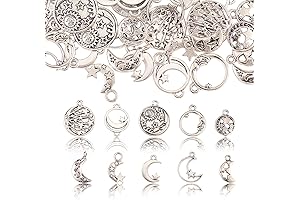 Celestial Ornaments - 100Pcs Tibetan Style Moon & Star Ring Alloy Charm Pendants