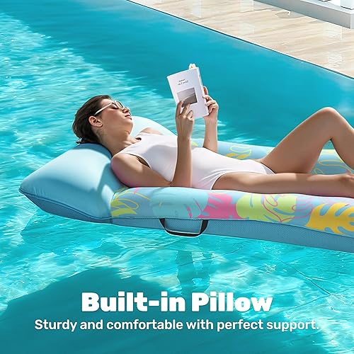 Miniatura 2 de SLOOSH Flotadores inflables para piscina, balsa – Alfombra de piscina cubierta de tela XL para adultos, flotador de agua inflable ultra cómodo con