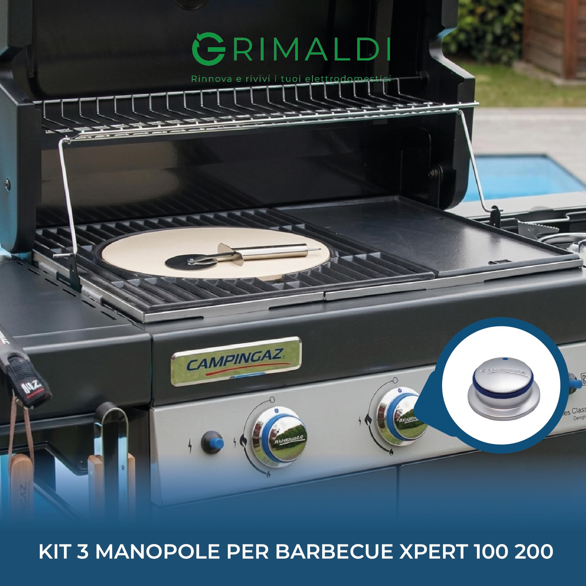G GRIMALDI 5010004797 Kit 3 Manopole Barbecue Compatibile con Campingaz Xpert 100 Xpert 200 — Manopole Controllo Gas BBQ — Ricambio Comandi Barbecue