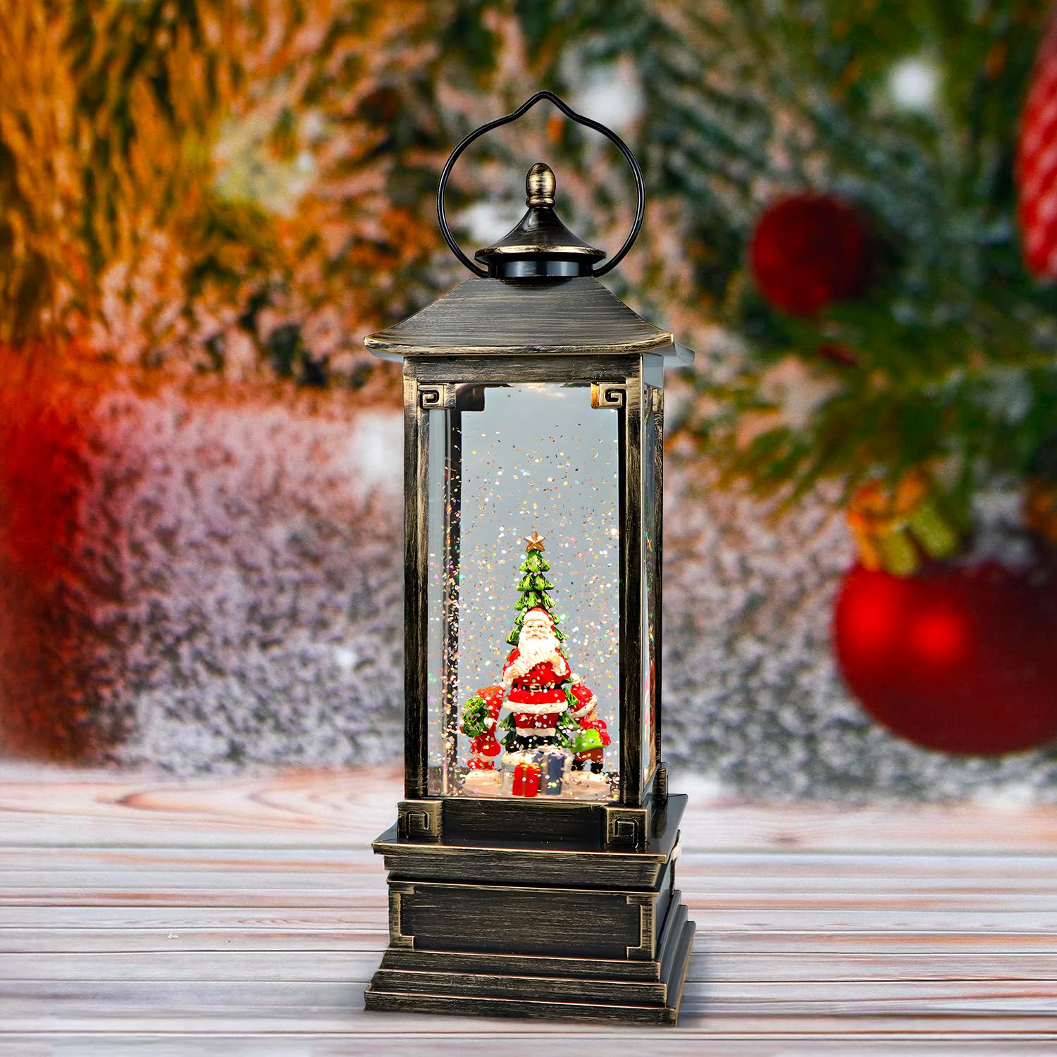 Avilia Lanterna Natalizia Animata con Musica e Luci Led 29x14x14cm - Ideale per Decorare Casa Durante le Feste Natalizie - Realizzata in Materiali Resistenti e Dipinta a Mano si Adatta ad Ogni Casa