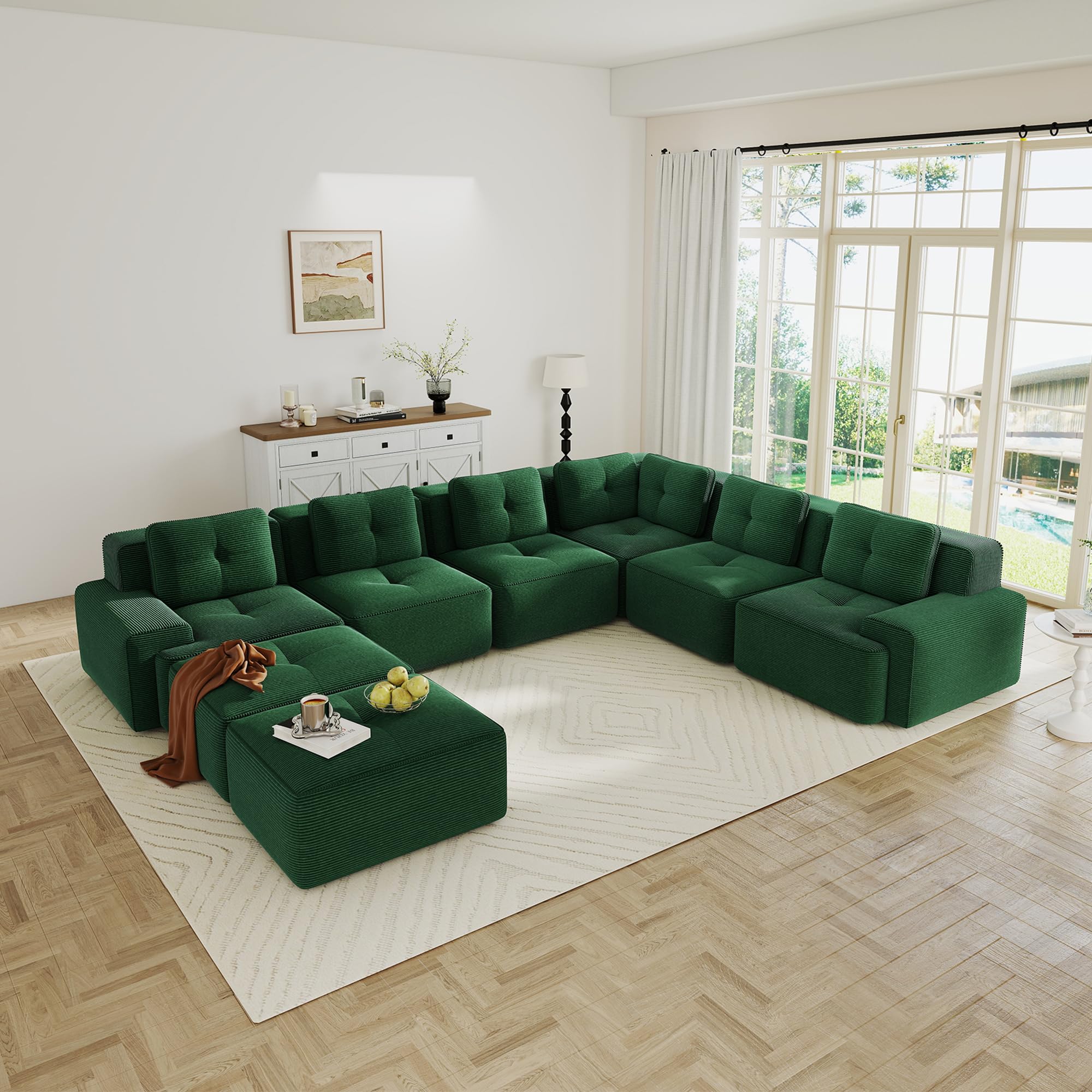 Oversized U Shaped Boneless Couch, Convertible 8 Seater Corner Modular Sectional Sofa with 2 Ottoman, Comfy Cloud Sleeper Sofa with Deep Seat,