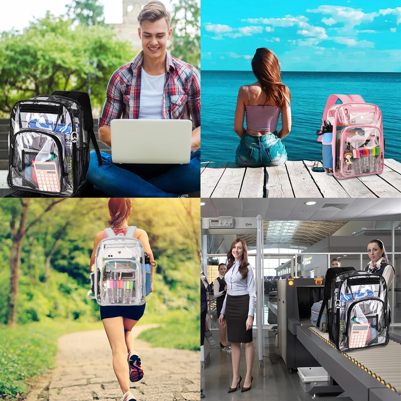 Birity Zaino trasparente pesante,Grande PVC vedere attraverso la borsa del libro,Zaino trasparente per adolescenti e adulti