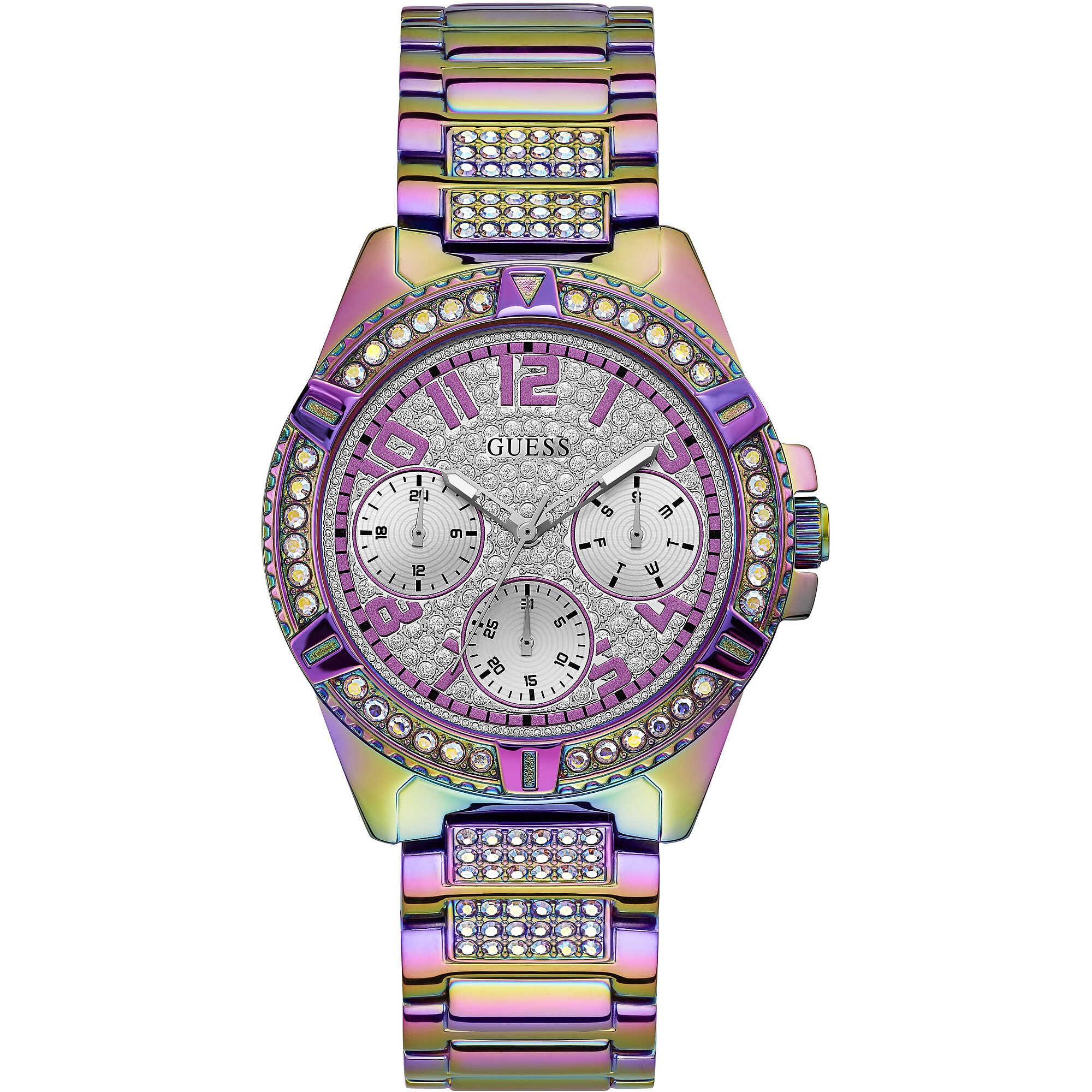 Multifunction Purple Crystal Bracelet Watch, Purple/Silver-Tone