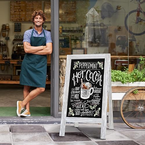 Miniatura 5 de TEAKMAMA Letreros de pizarra de 40 x 20 pulgadas, con marco de tiza, caballete, pizarra de doble cara para negocios, cafetería, bodas, color blanco