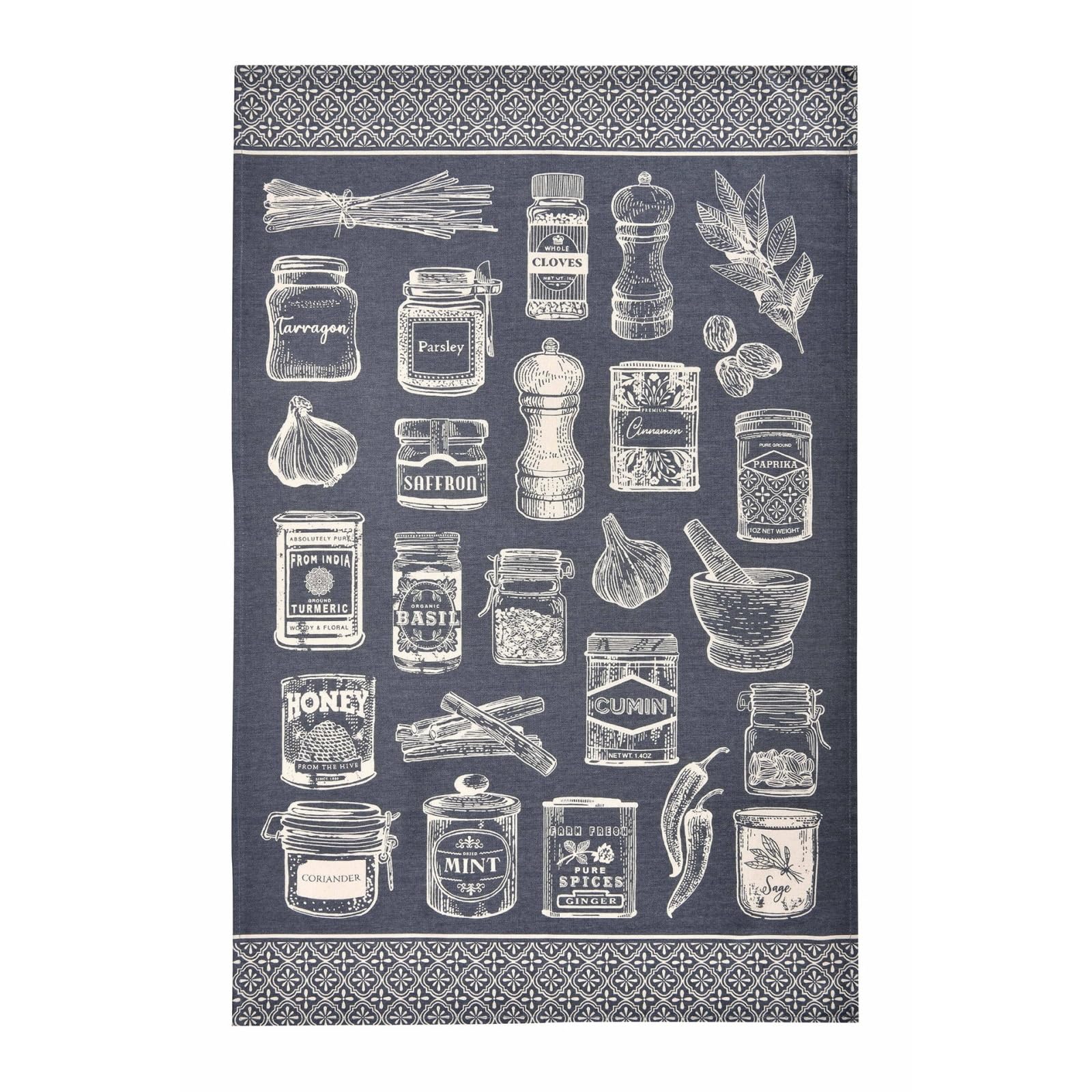 Herbs & Spices Cotton Tea Towel - Grey by Ulster Weavers