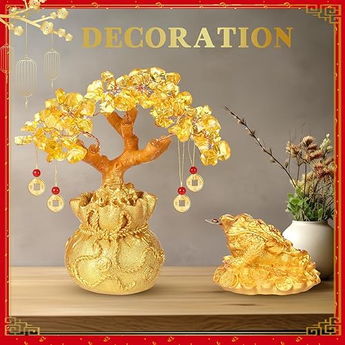 Miniatura 5 de Beeveer Juego de 5 piezas de decoración de Feng Shui, incluye árbol de dinero de cristal amarillo, citrino de Feng Shui, rana de dinero Feng Shui,