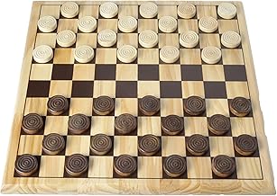 Engelhart - 150236 - Wooden Checkers Game - Brown and Cream - Classic Board Game - Solid Wood Checkerboard - Strategy - Beginners - Family - 2 Players - Ages 6 and Above