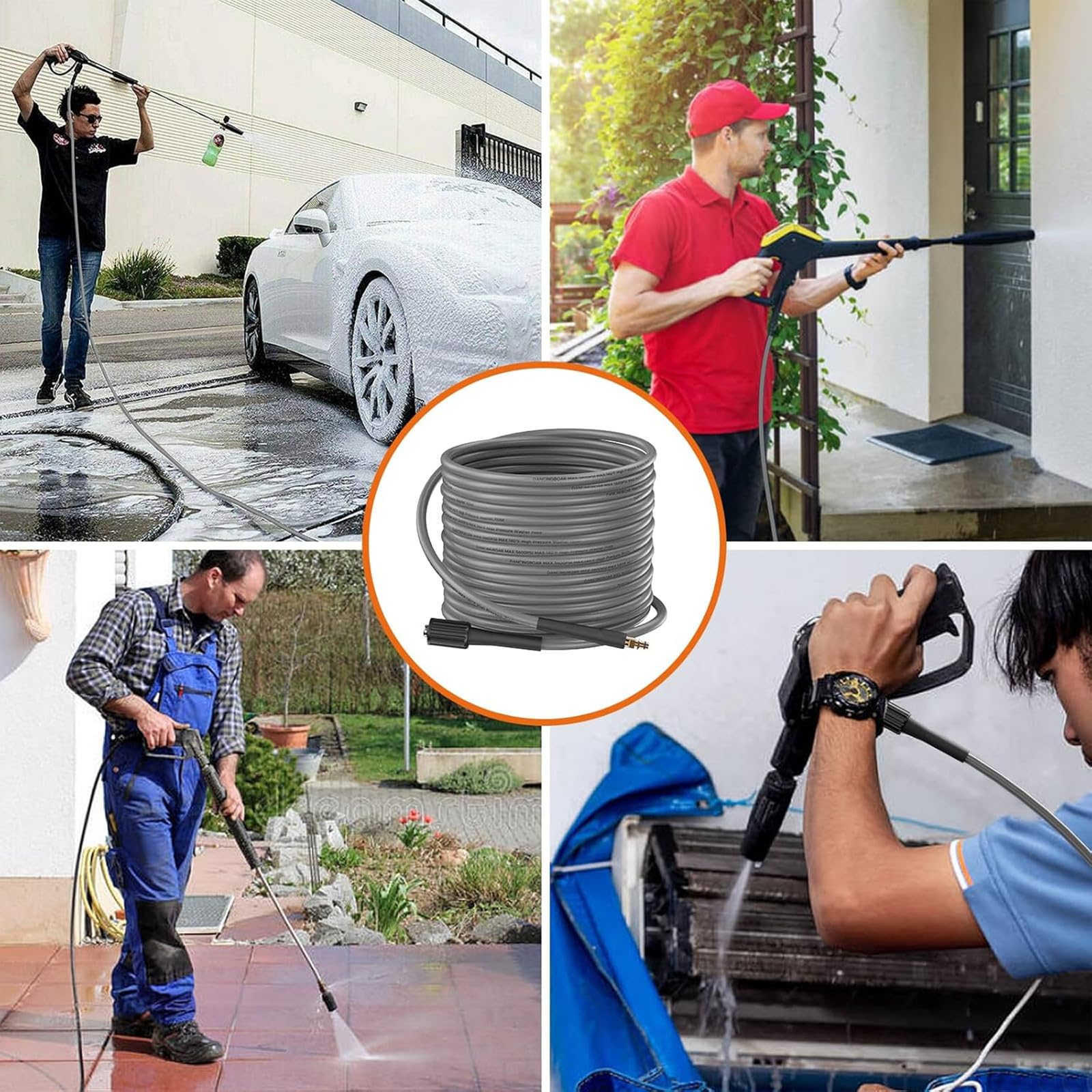 10m Manguera de Repuesto para Hidrolimpiadora 3600PSI Súper Flexible Tipo de clic y M22-14mm Conector Manguera de Extensión Manguera