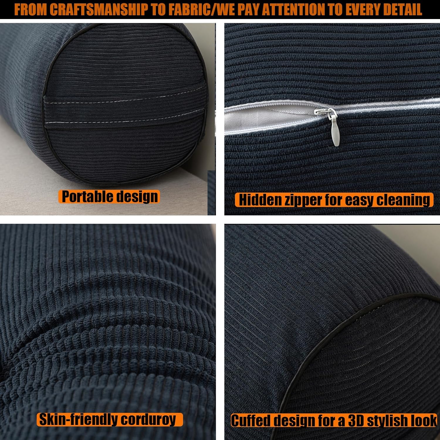 Cylindrical Pillow Neck Roll Pillow,Neck Pillow for Sleeping,with Removable Cover,Cervical Roll, for Head,Neck, Back and Legs Support,Large Size24x8 in Works for Bed Sofas,Cars,Etc