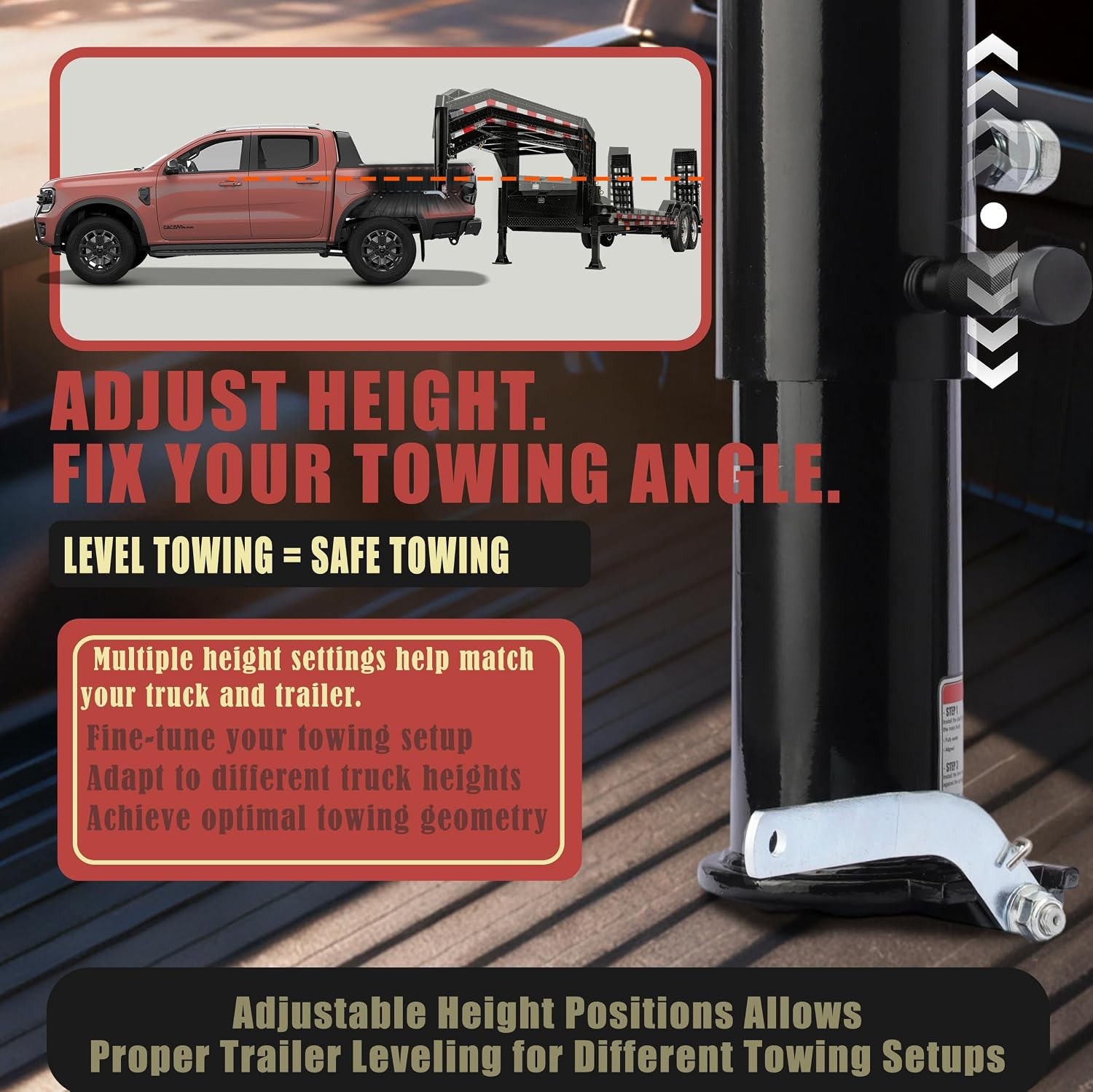 Gooseneck Trailer Coupler Adapter with Leveling Towing