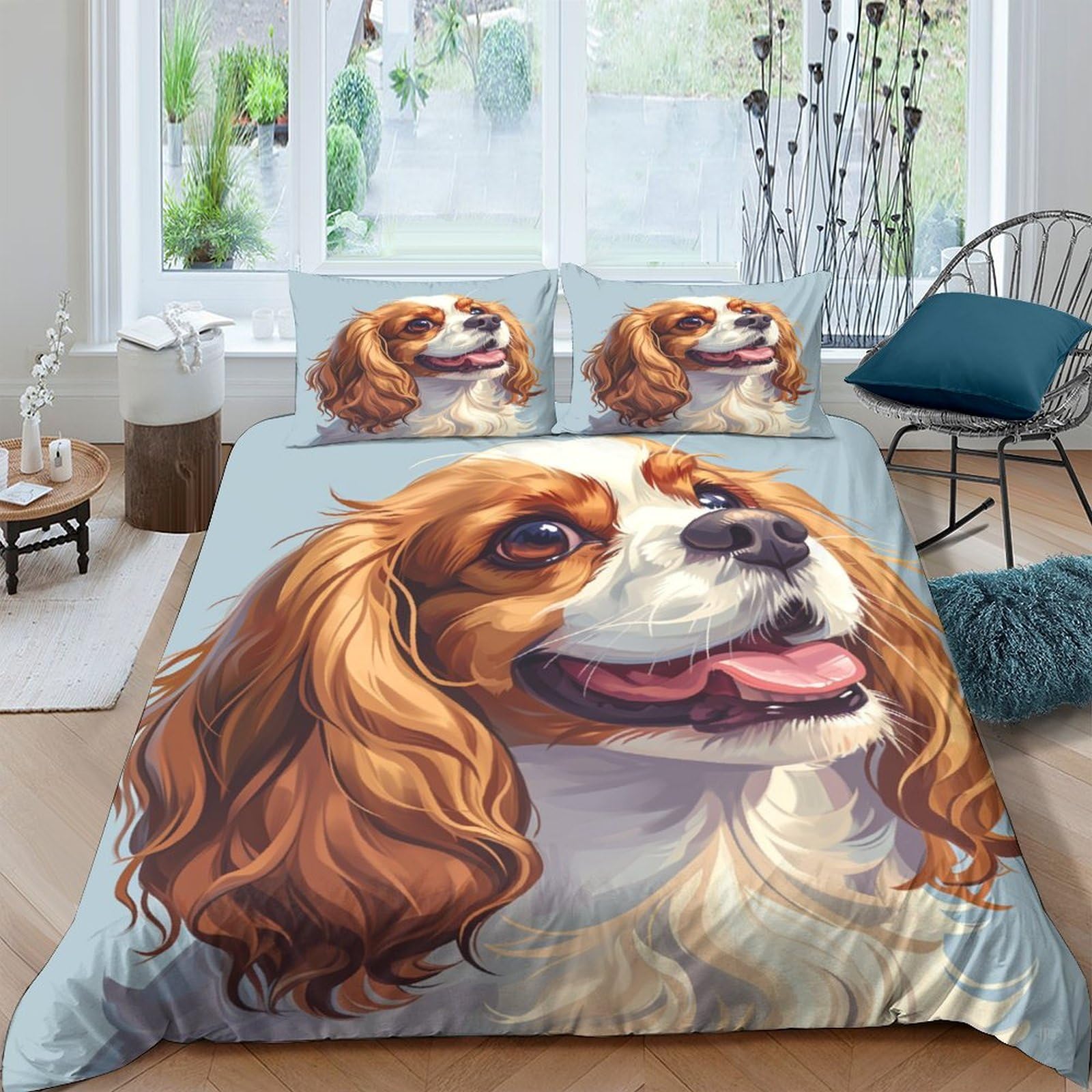LKBASOEGD Springer Spaniel Duvet Cover Set 3 PCS Hotel Quality Quilt Cover Bed Sets Bed Covers with Pillowcases with Zipper Closure Ultra Soft Hypoallergenic Microfiber Double（200x200cm）