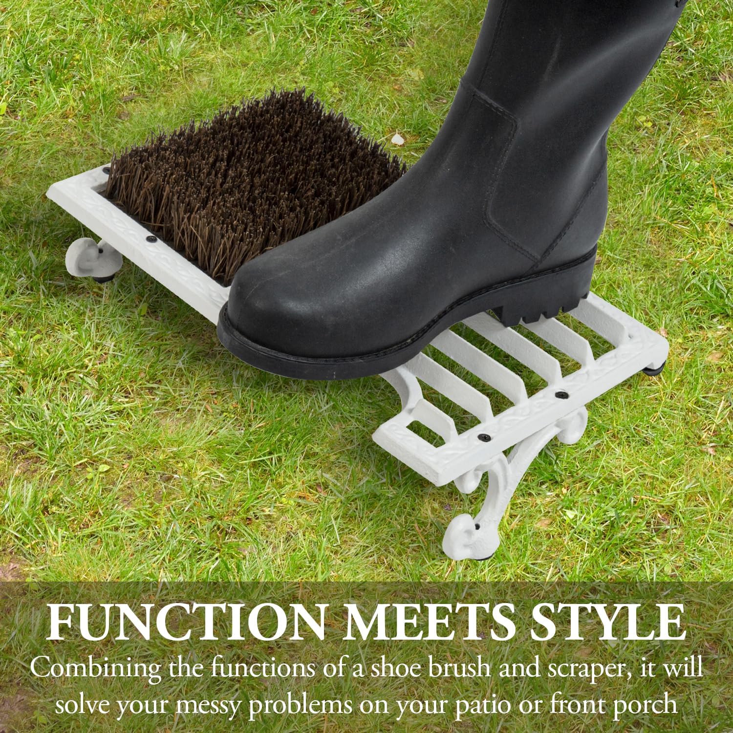MyGift Boot Brush Scraper Outdoor, Heavy Duty Cast Iron Shoe Scraper Mat, Vintage Rustic Shoe Brush Angled Boot Dirt Cleaner Brush for Entryway, Porch, Mudroom or Garage (White)