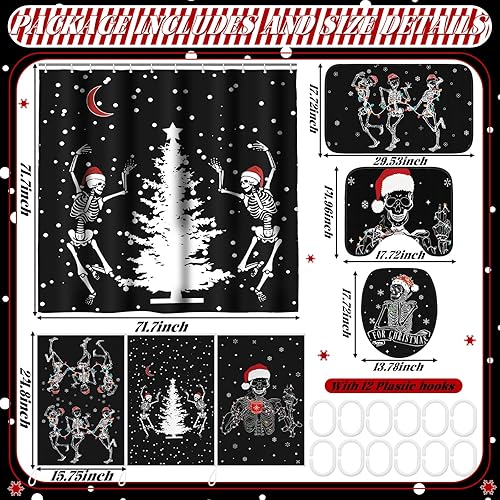 Miniatura 2 de Newwiee Juego de 7 piezas de cortina de ducha de Navidad, cortina de ducha antideslizante, alfombras y toallas de cocina, 3 accesorios de decoración