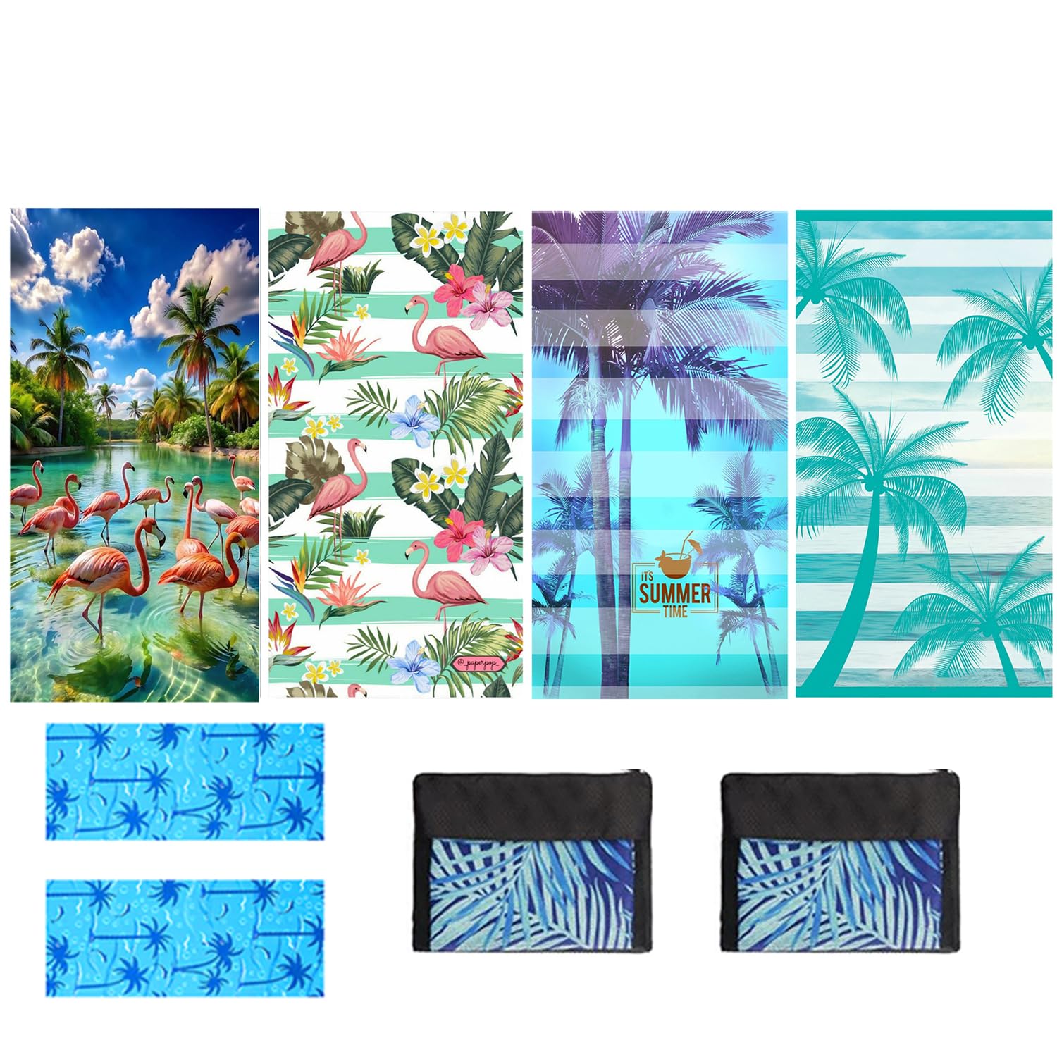 Lot de 4 serviettes de plage en microfibre à séchage rapide, légères, anti-sable, extra larges, fines pour adultes, femmes, accessoires de bain, tapis de bain, incontournables pour les vacances