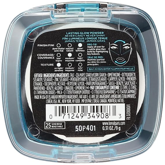 L'Oreal Paris Infallible Pro Glow Pressed Powder, Cocoa, 0.31 oz.