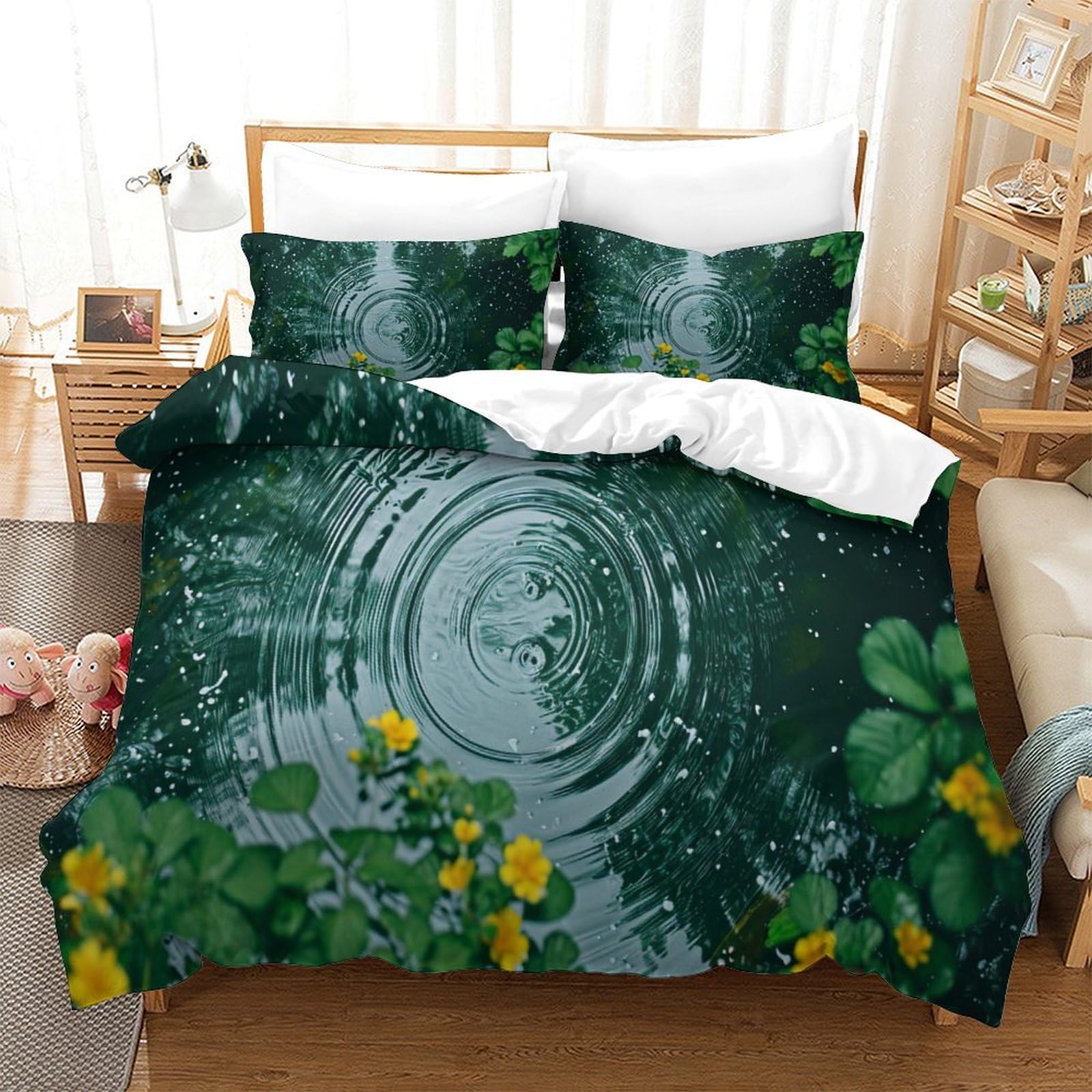 P1s9u7w5y Water Ripple-3 Nature Ripple 3D Printed Duvet Cover Set 3Pcs Microfiber Botanical Floral Bedding Set Double（200X200cm）