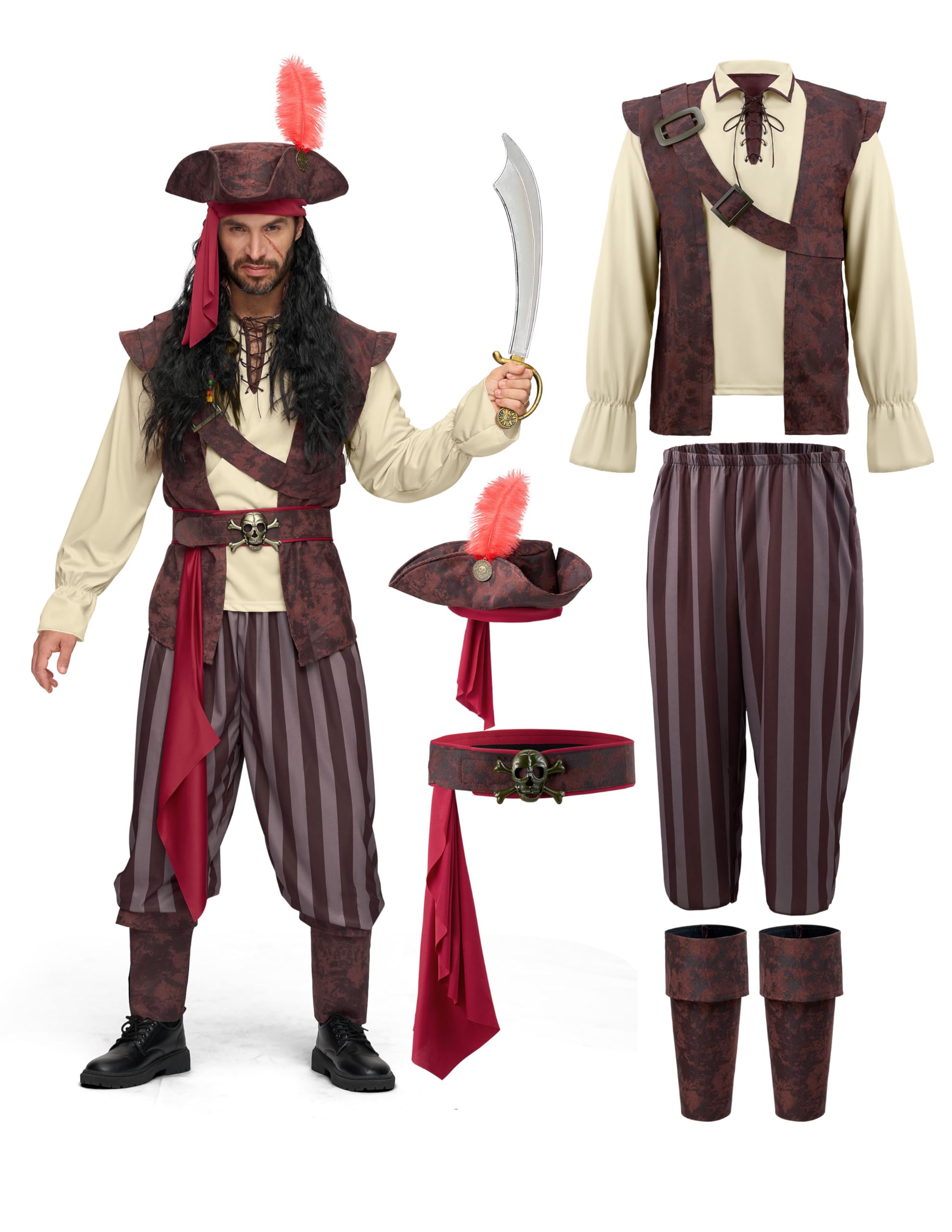 Spooktacular Creations Mens Caribbean Pirate Costume Adult Sea Captain Robber Costume for Halloween