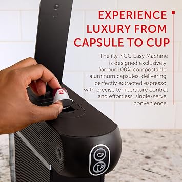 illy Easy Espresso Machine, Single Serve Coffee Machine for Nespresso Original Line Capsules, Single Cup Espresso Maker (Black)