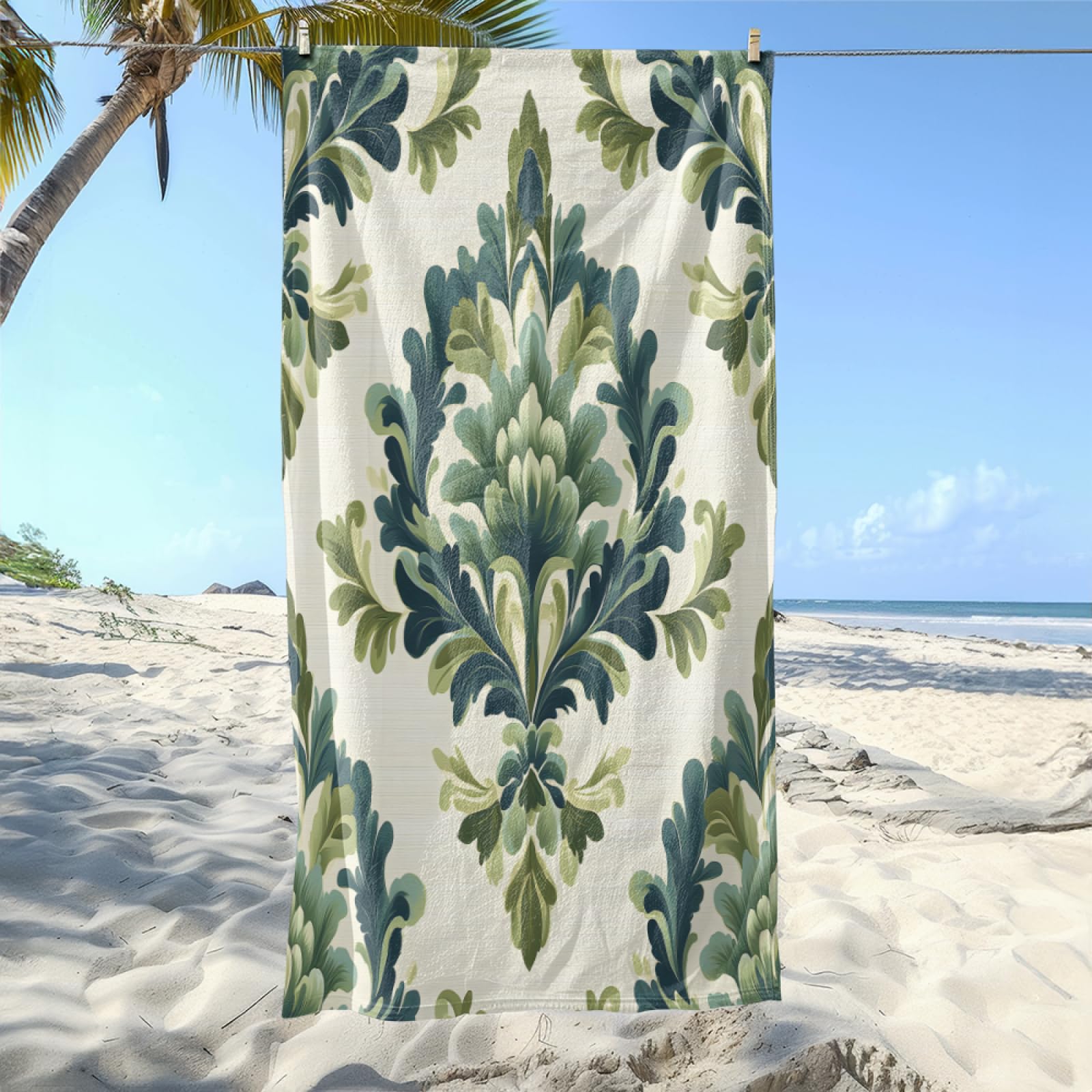 Serviette de Plage Vert Olivier Élégant Drap de Plage Anti Sable Portable Serviette de Bain XXL Piscine Toilette Sport Microfibre Ultraléger Towel Absorbant Séchage Rapide 200x220cm