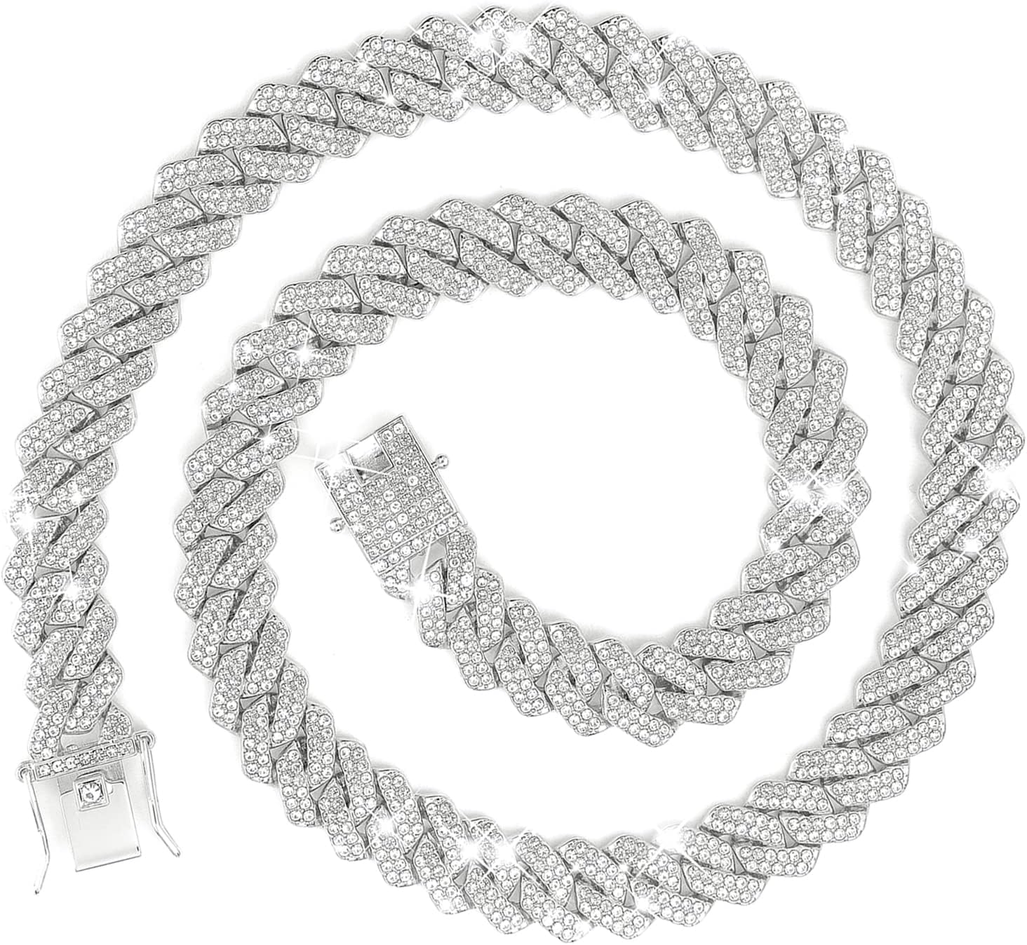 Cuban Chain Necklaces Silver/Gold Cuban Link Chains Mens Iced Out Miami Bling Diamond Hip Hop Jewelry for Women