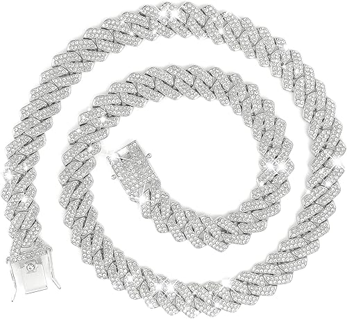 nkjegol Cuban Chain Necklaces SilverGold Cuban Link Chains Mens Iced Out Miami Bling Diamond Hip Hop Jewelry for Women